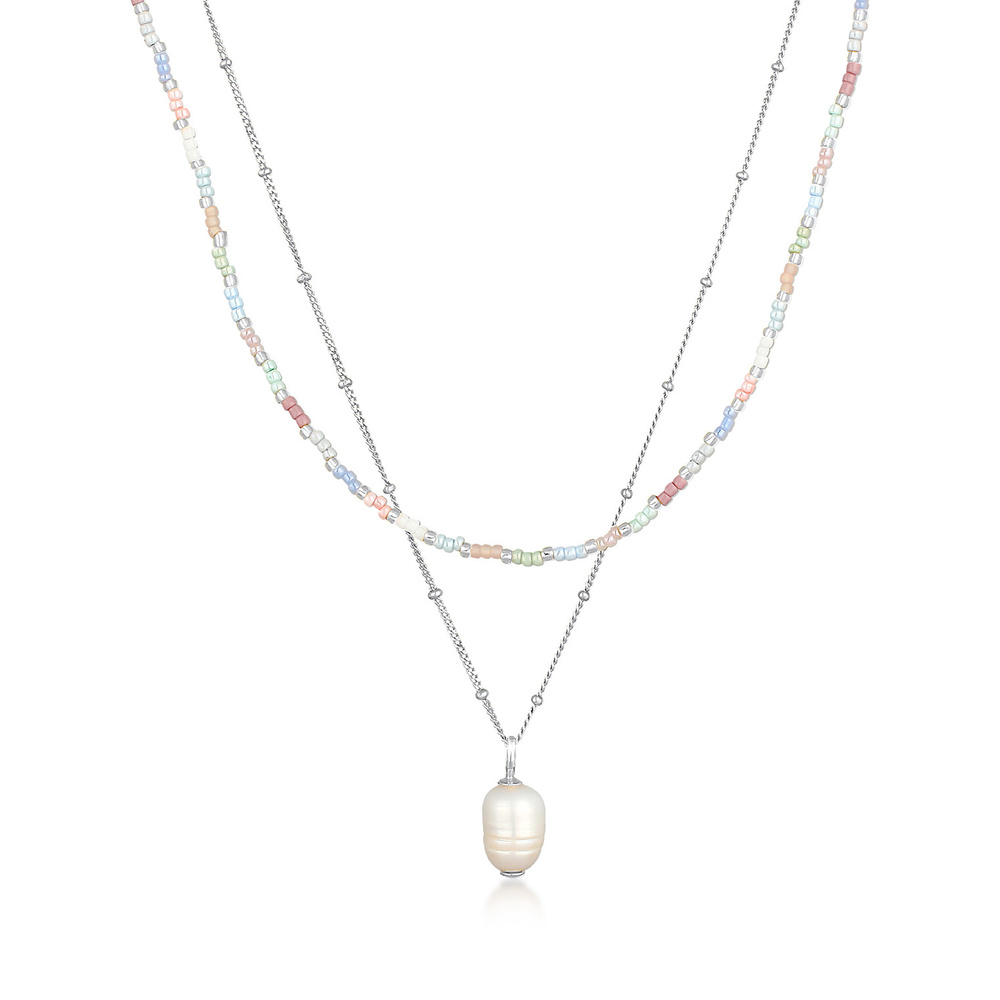 Elli Elli Collier Femmes Perles de verre Baroque Couches avec Perle d'eau douce en Arg collier