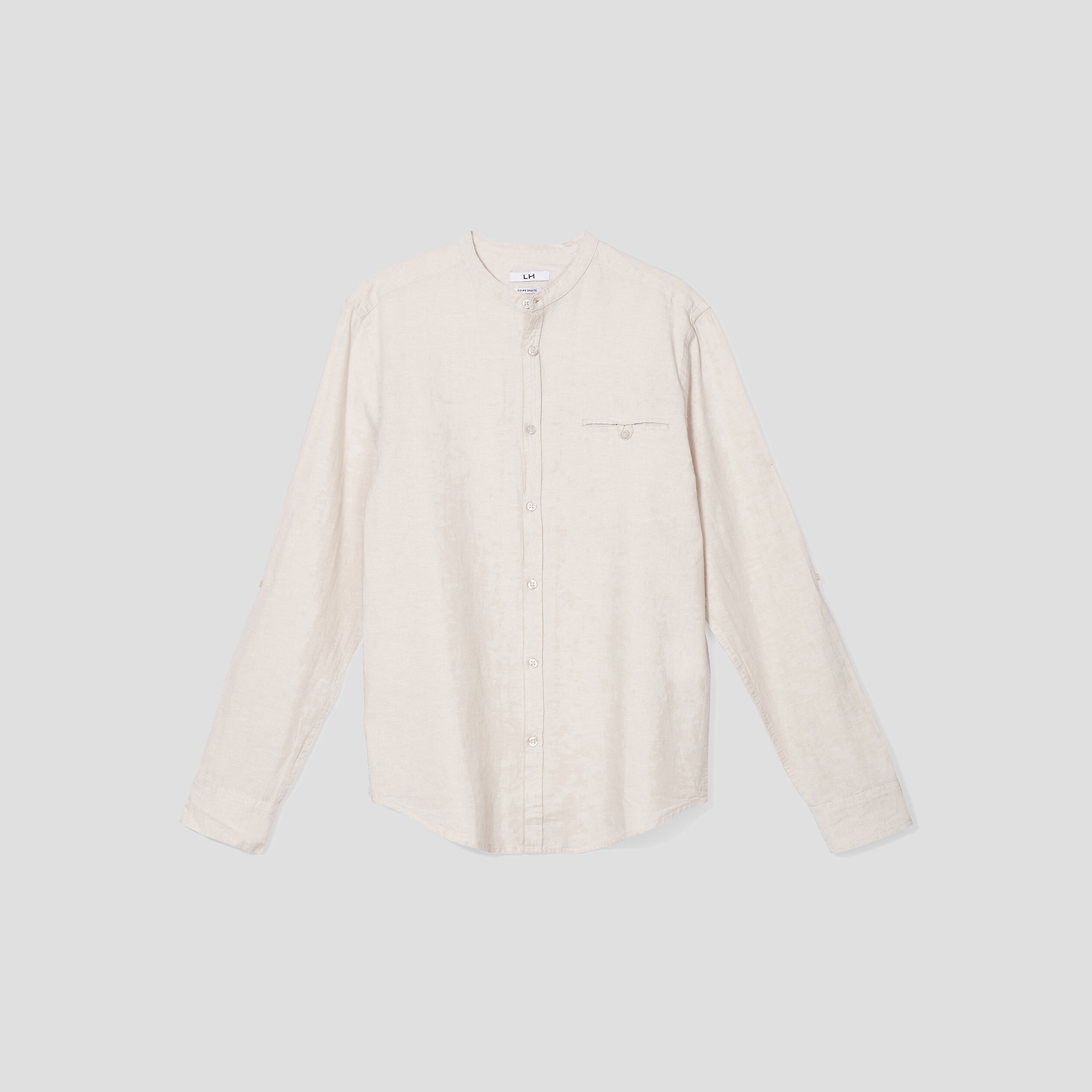 Chemise col mao lin majoritaire gris clair homme | La Halle