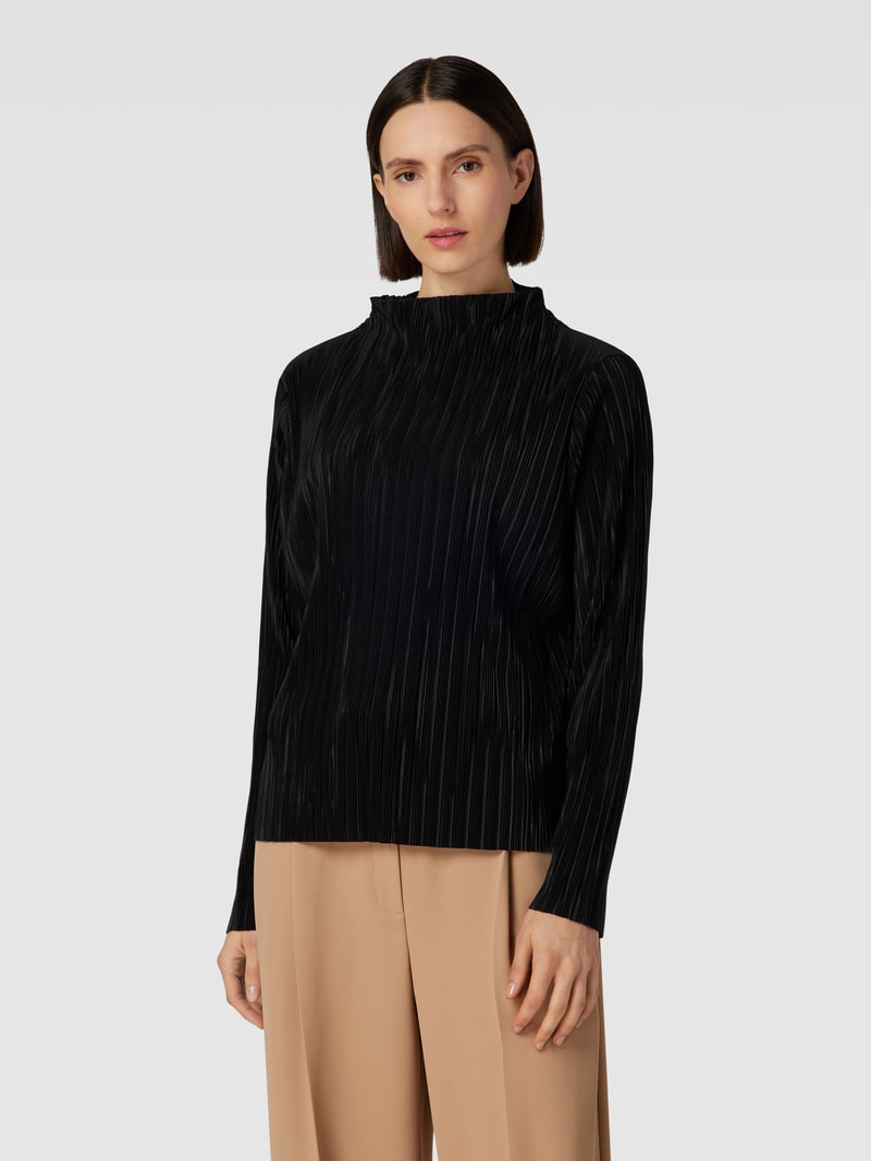 Blusenshirt mit Stehkragen und Strukturmuster in schwarz
