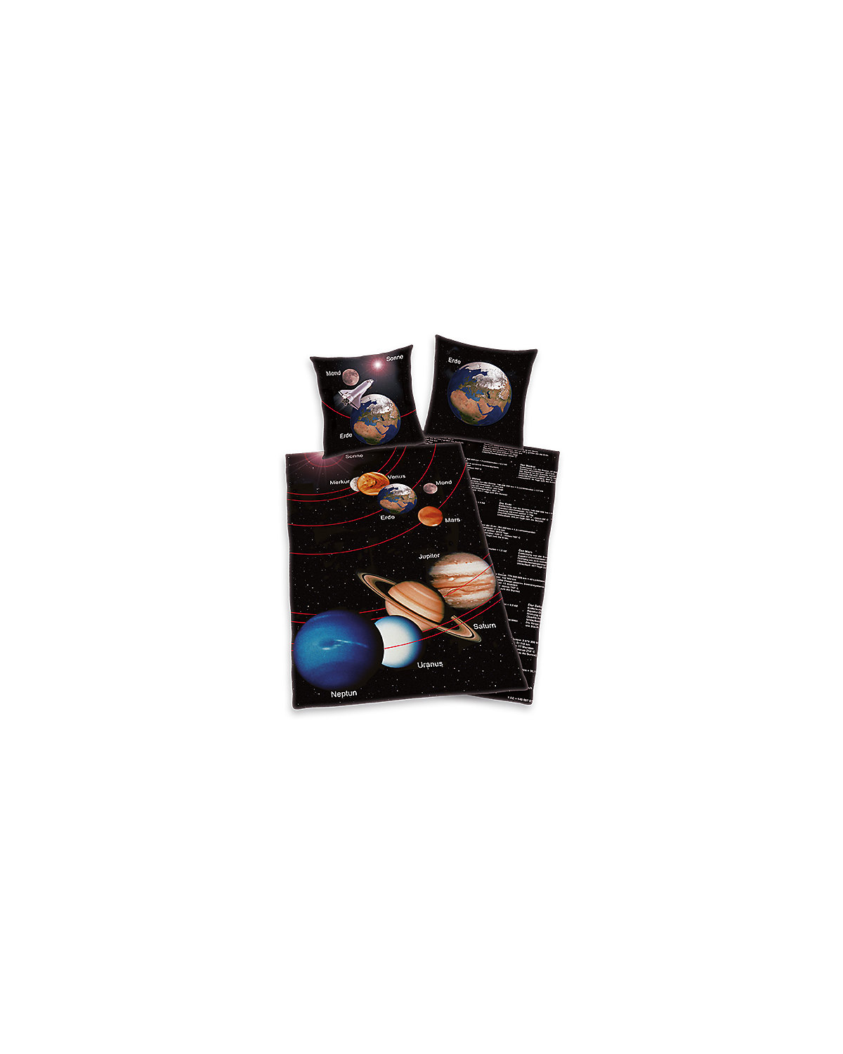 Kinder-Wendebettwäsche Unser Sonnensystem, Linon, 135 x 200 + 80 x 80 cm