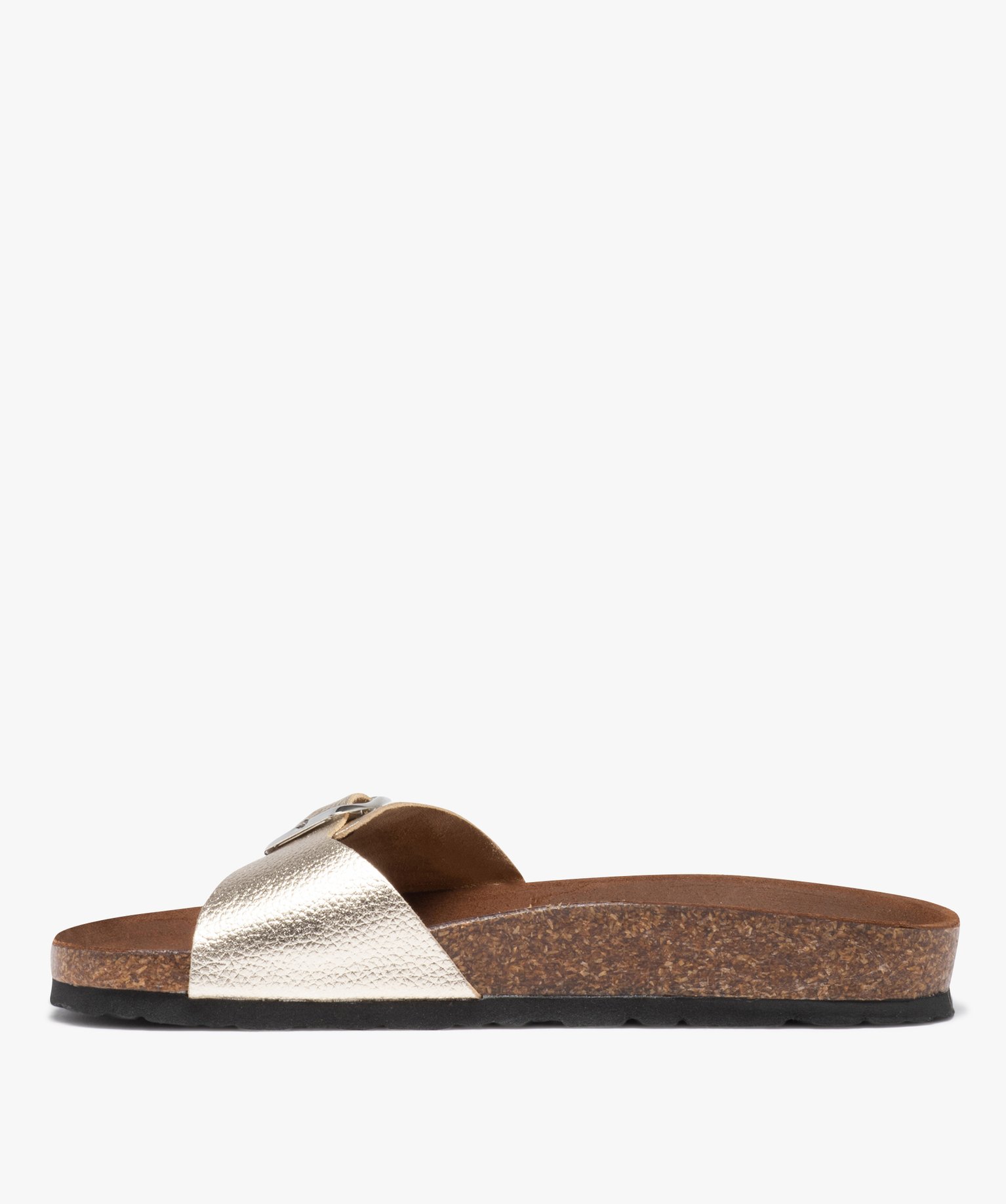 Mules femme à talon plat et bride ajustable en cuir or | GEMO