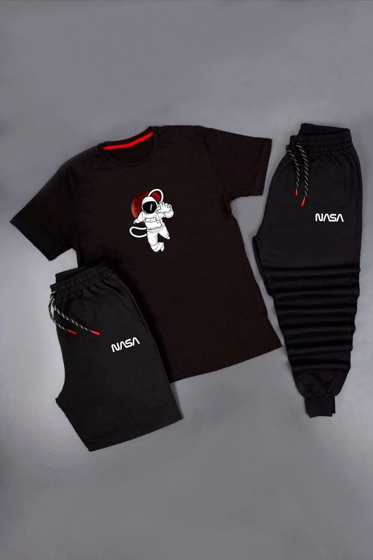 trendypassion  3-teilige Unisex-Trainingsanzug-Set-Kombination mit Astronauten-Aufdruck