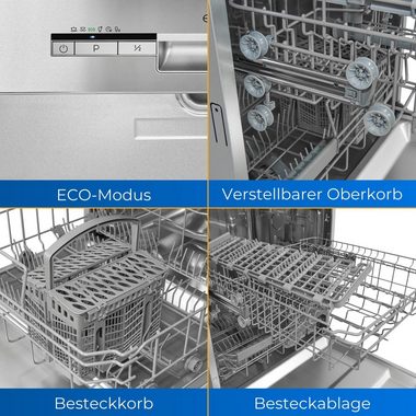 exquisit teilintegrierbarer Geschirrspüler, EGSP1012-EB-030E, 11 l, 12 Maßgedecke, Wassersparend (ECO Programm)