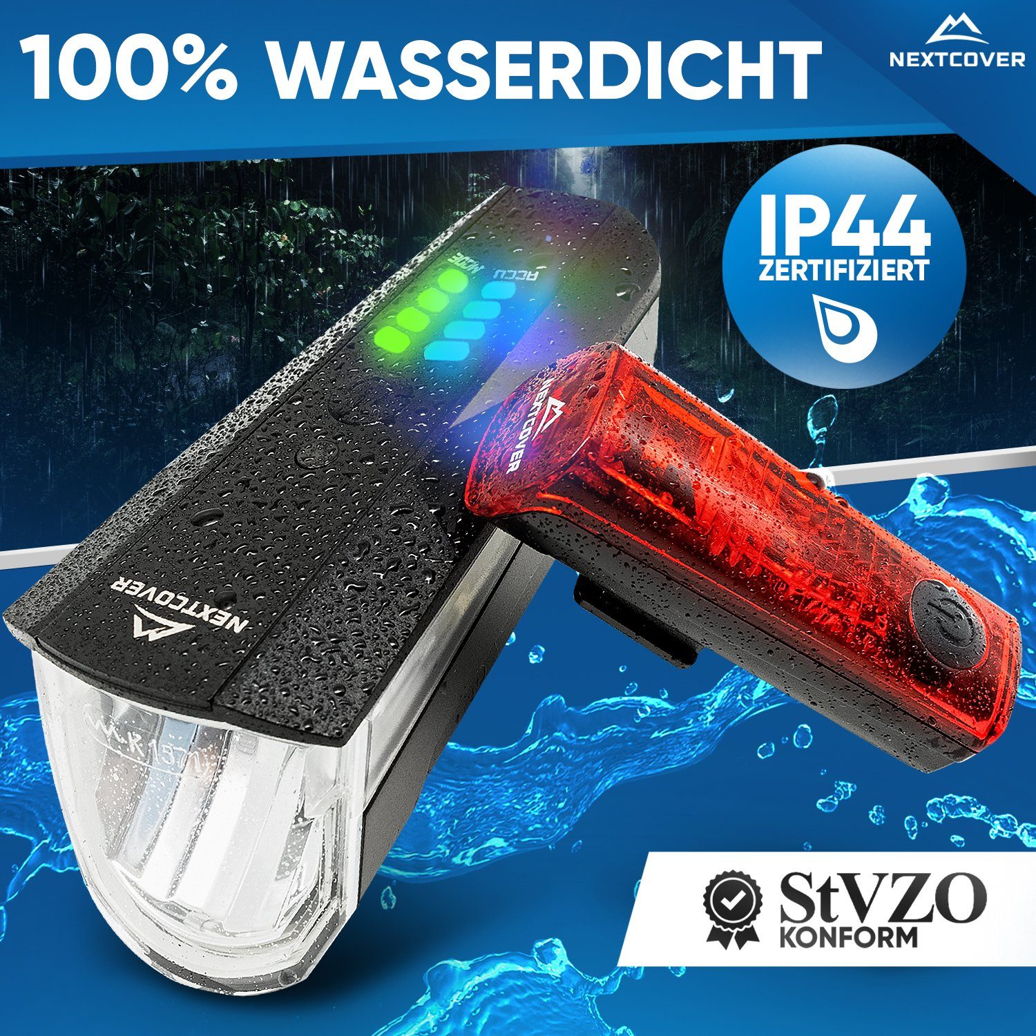 Nextcover Fahrradbeleuchtung NEXTCOVER® Fahrradlicht Set mit [LightSense] Sensor & 11h Akkulaufzeit
