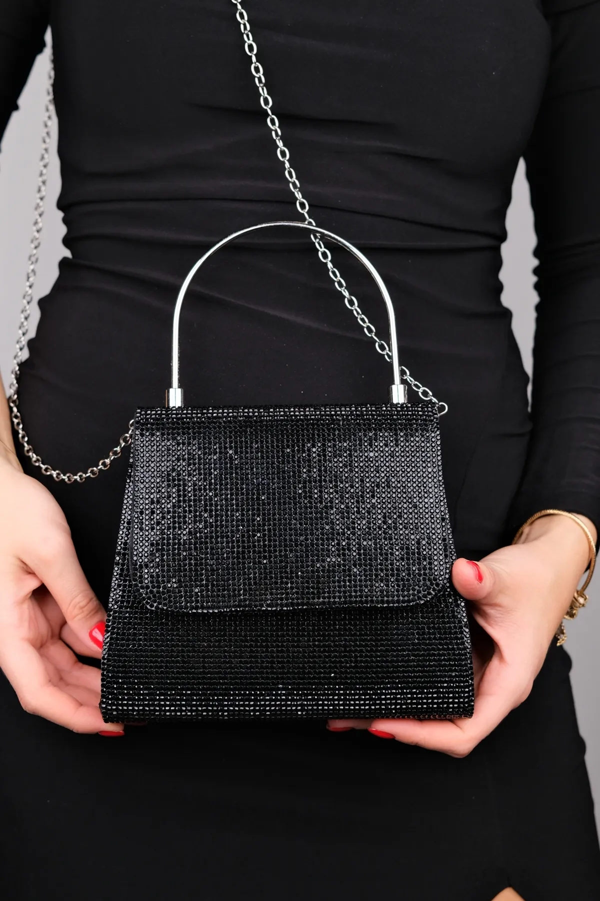 LuviShoes  LAMAYA Schwarze Handtasche mit Steinen für Damen