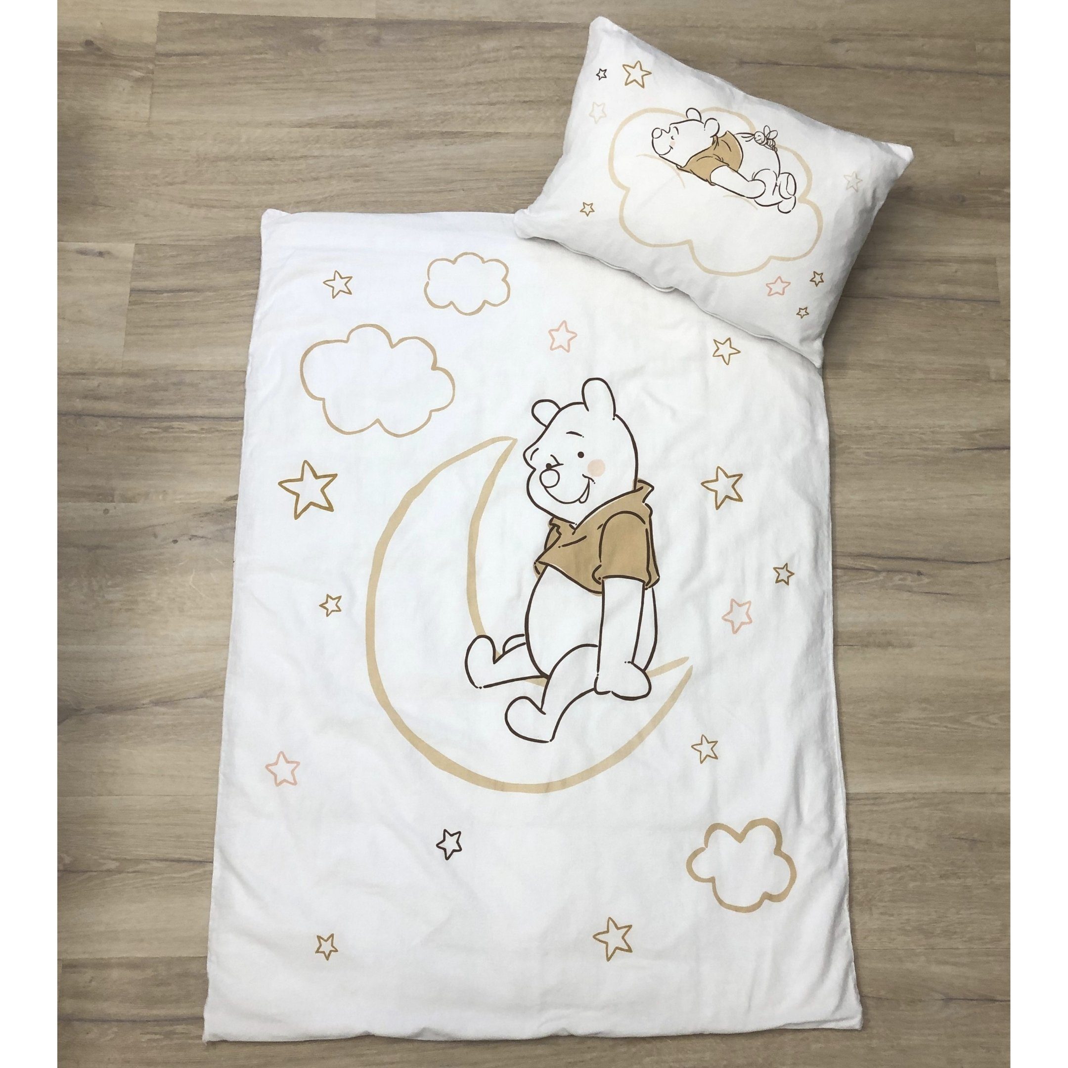 Babybettwäsche Winnie Pooh 100x135 + 40x60 cm, 100 % Baumwolle Biber, MTOnlinehandel, Flanell, 2 teilig, 's Winnie Pooh, Mond & Sterne für Kinder, Mädchen und Jungen