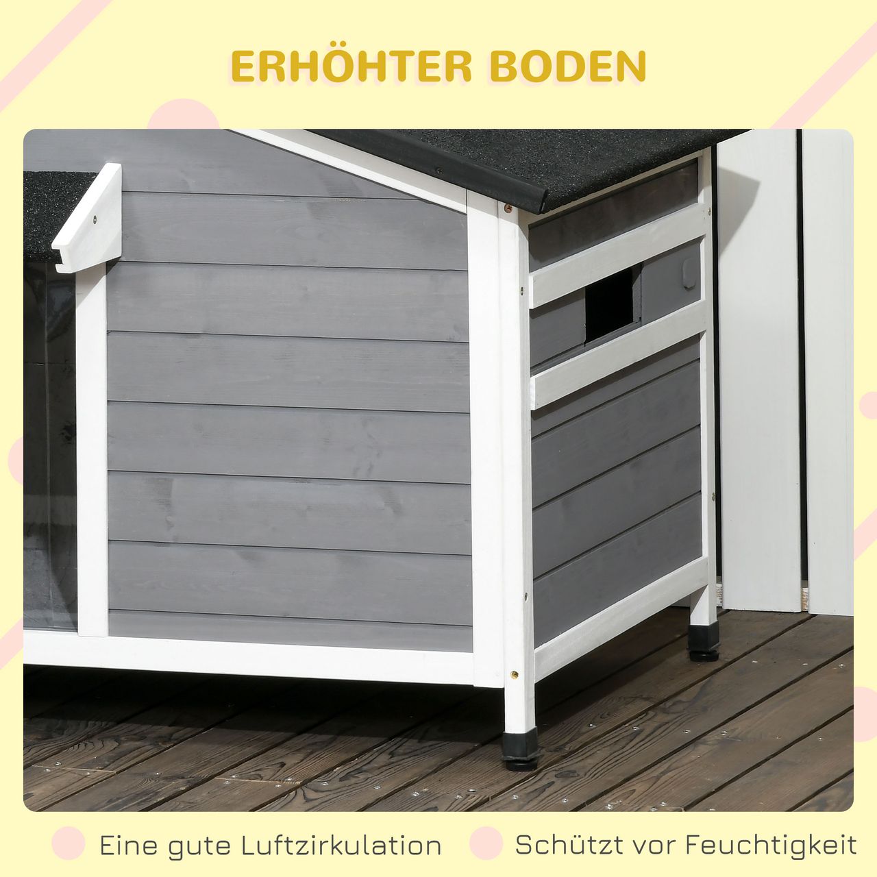 PawHut Hundehütte, Tannenholz, Hundehaus mit Asphaltdach, Outdoor, Wetterfeste