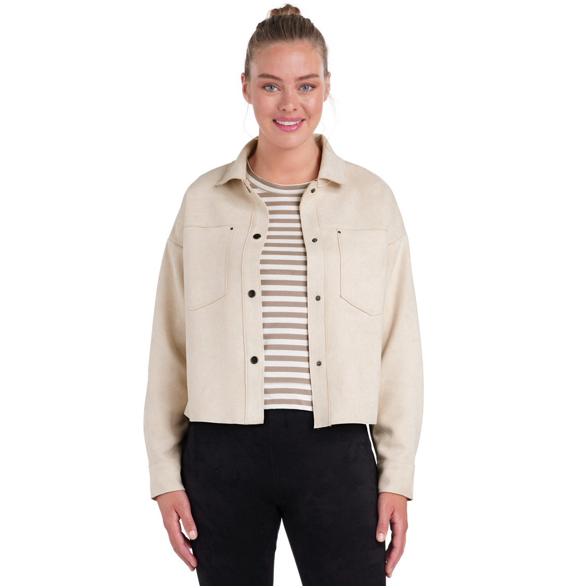 Damen Velours-Bluse mit Druckknopfleiste