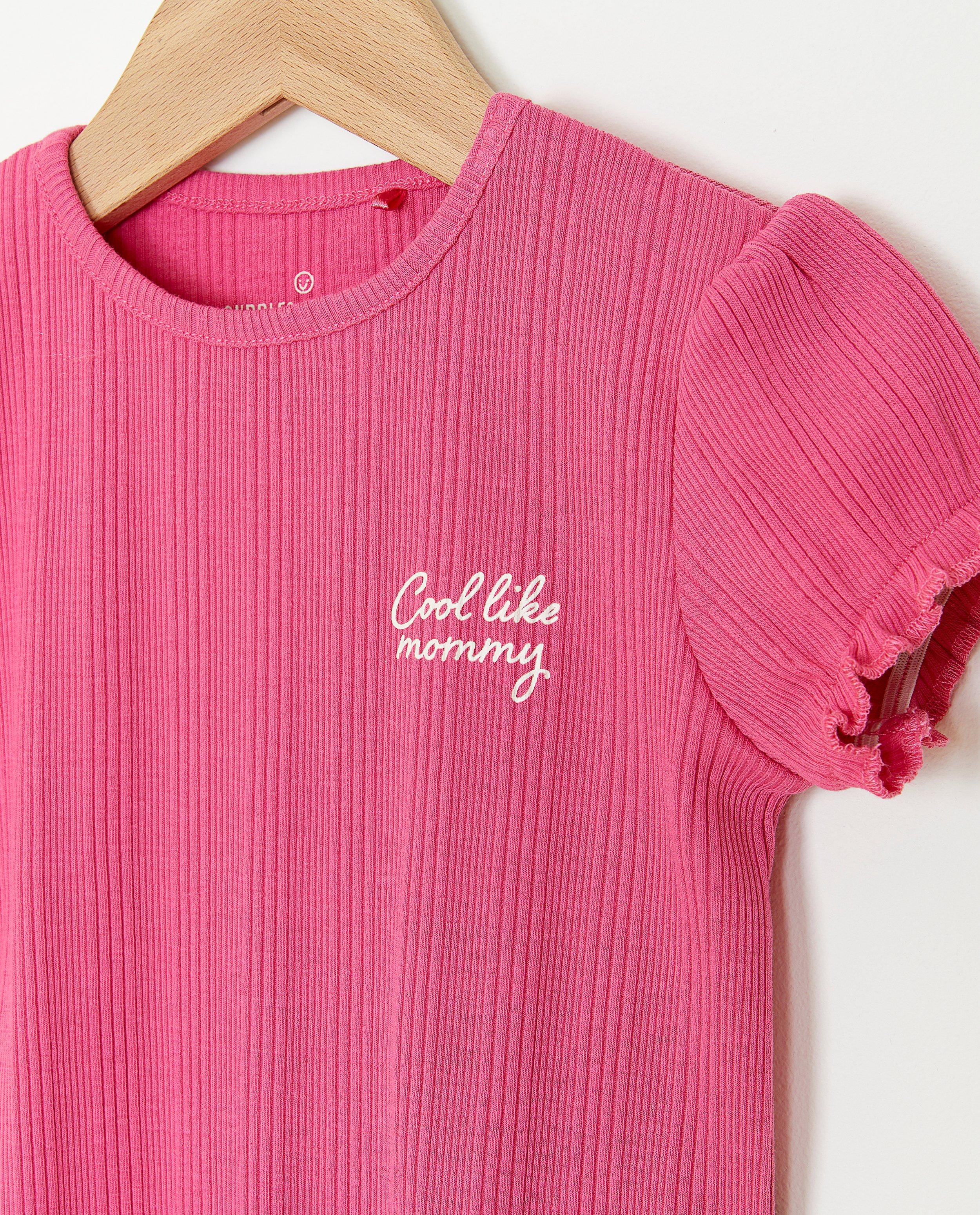Tricou roz Cuddles and Smiles cu nervuri roșii
