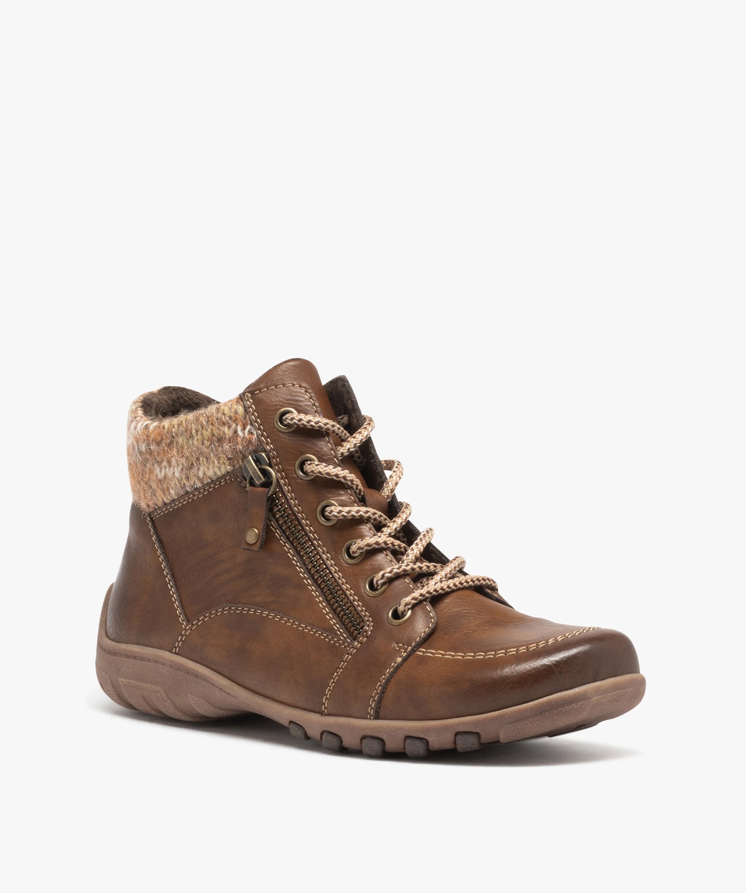 Boots femme confort avec col en maille et détail à zip - S... marron | GEMO
