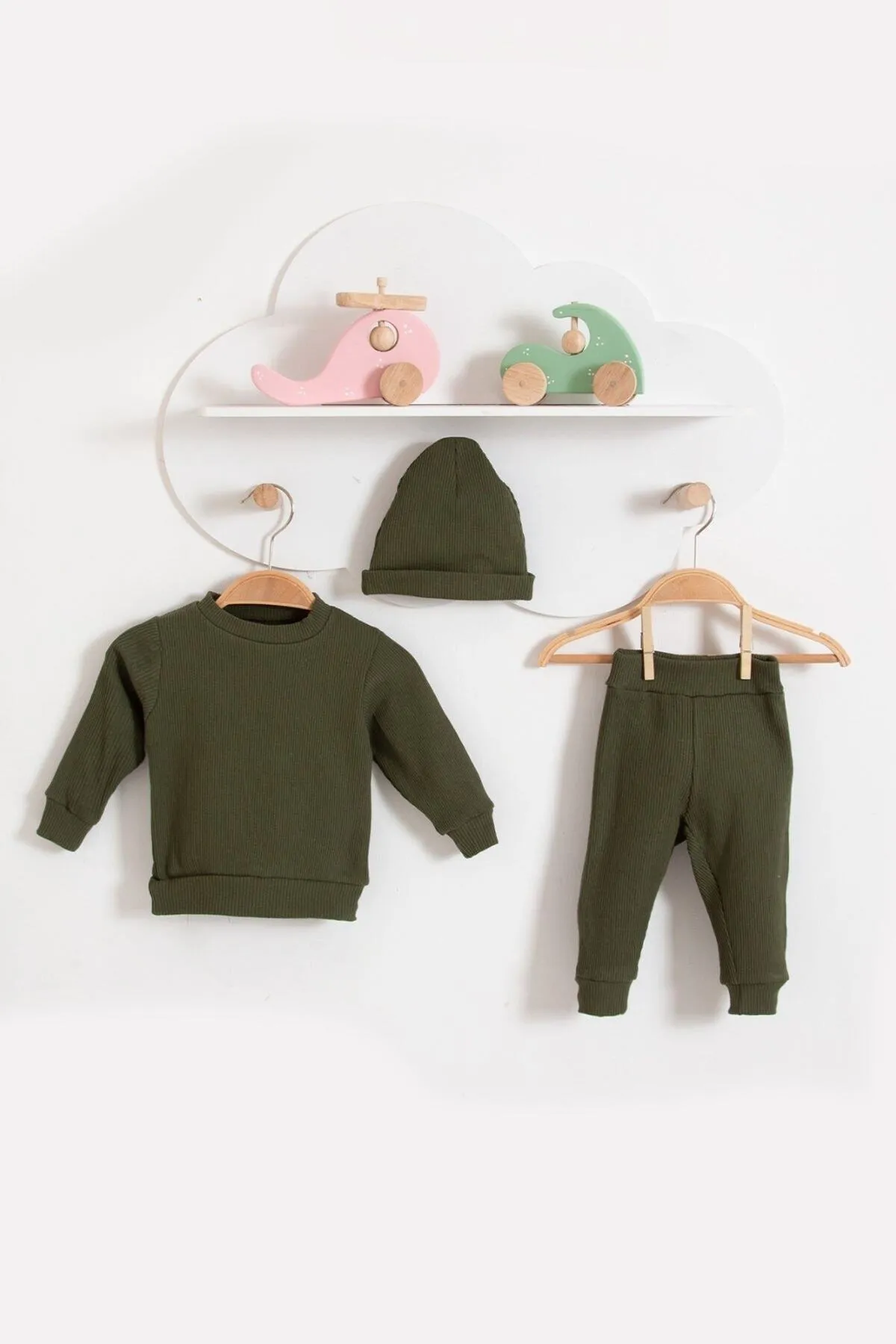 Bubito  Saisonales 3-teiliges Anzugset aus Baskenmütze und Cord aus Baumwolle – Khaki