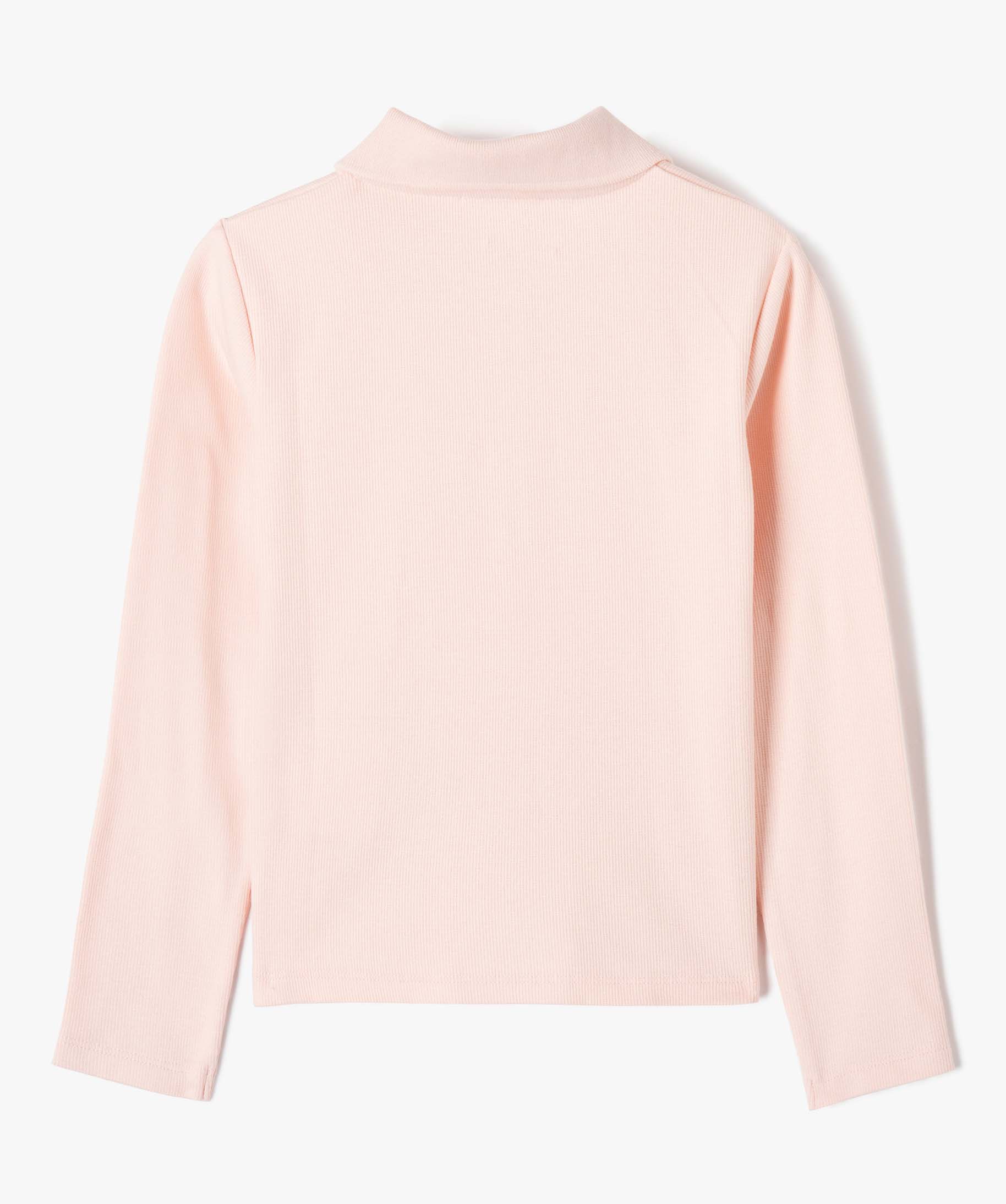 Tee-shirt fille à manches longues et col polo rose | GEMO