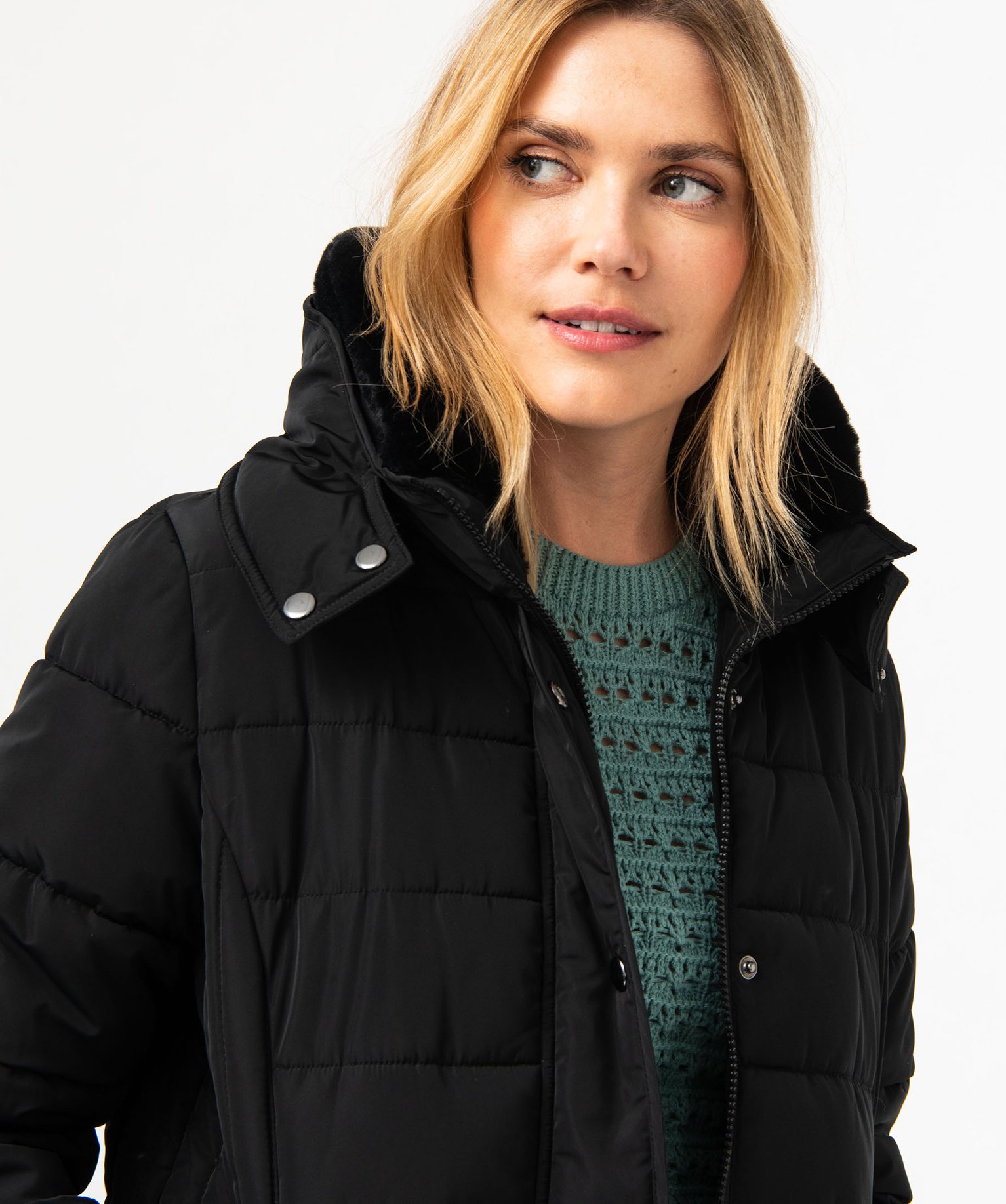 Manteau matelassé avec col montant doublé femme noir | GEMO