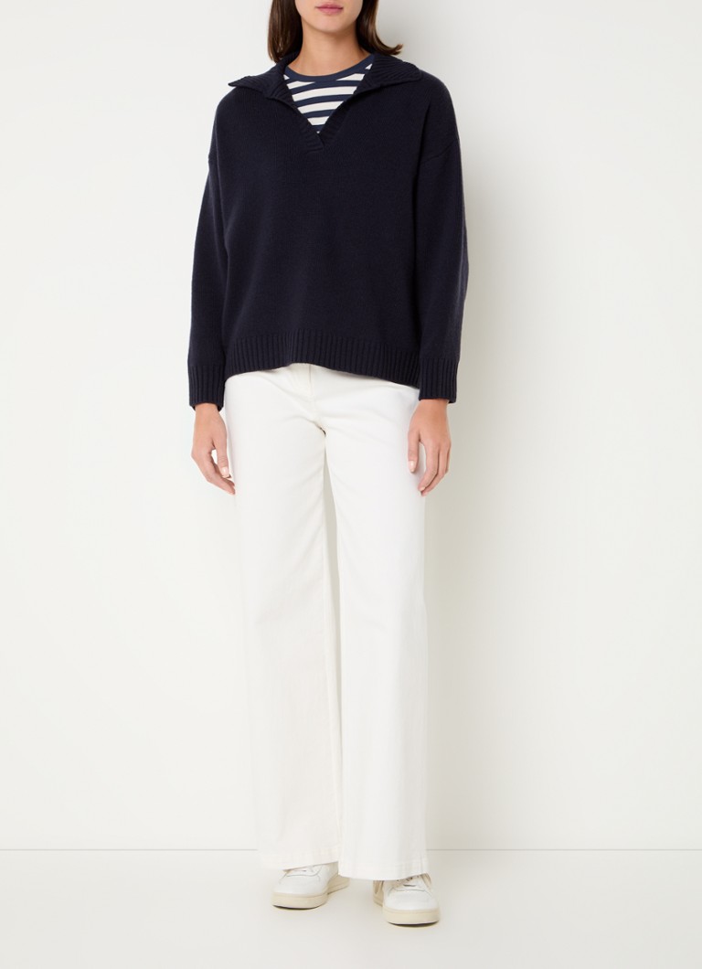 Πουλόβερ MaxMara Agre με λεπτή πλέξη από νέο μαλλί με V-λαιμόκοψη