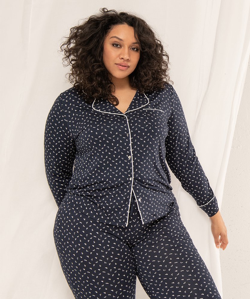 Pyjama femme grande taille deux pièces : chemise et pantalon imprime | GEMO