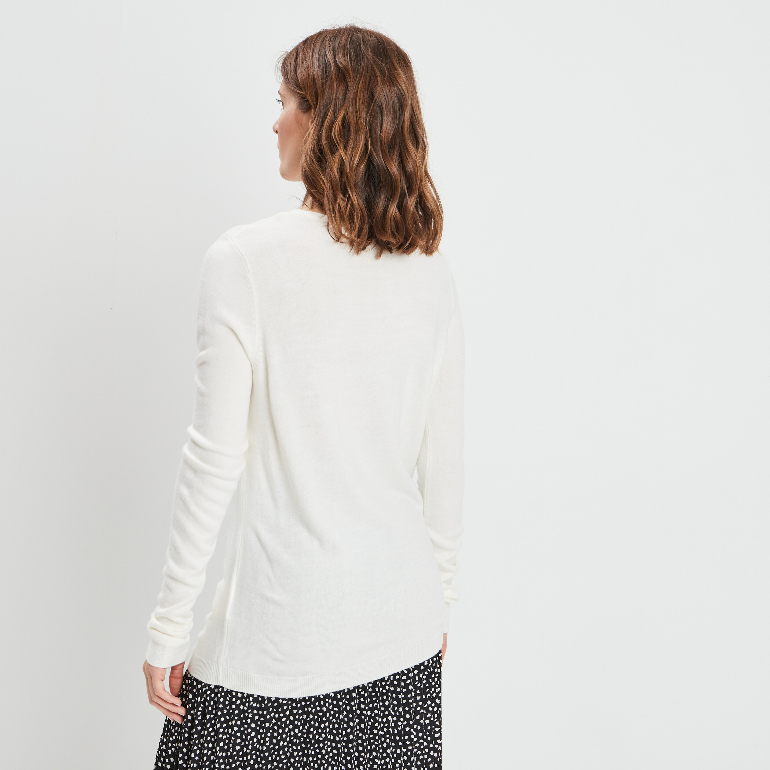 Pull col V manches longues ivoire femme | La Halle