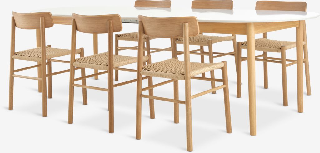 MARSTRAND ISLEV Table MARSTRAND L200/280 en chêne 4 Chaise ISLEV avec accoudoirs en chêne