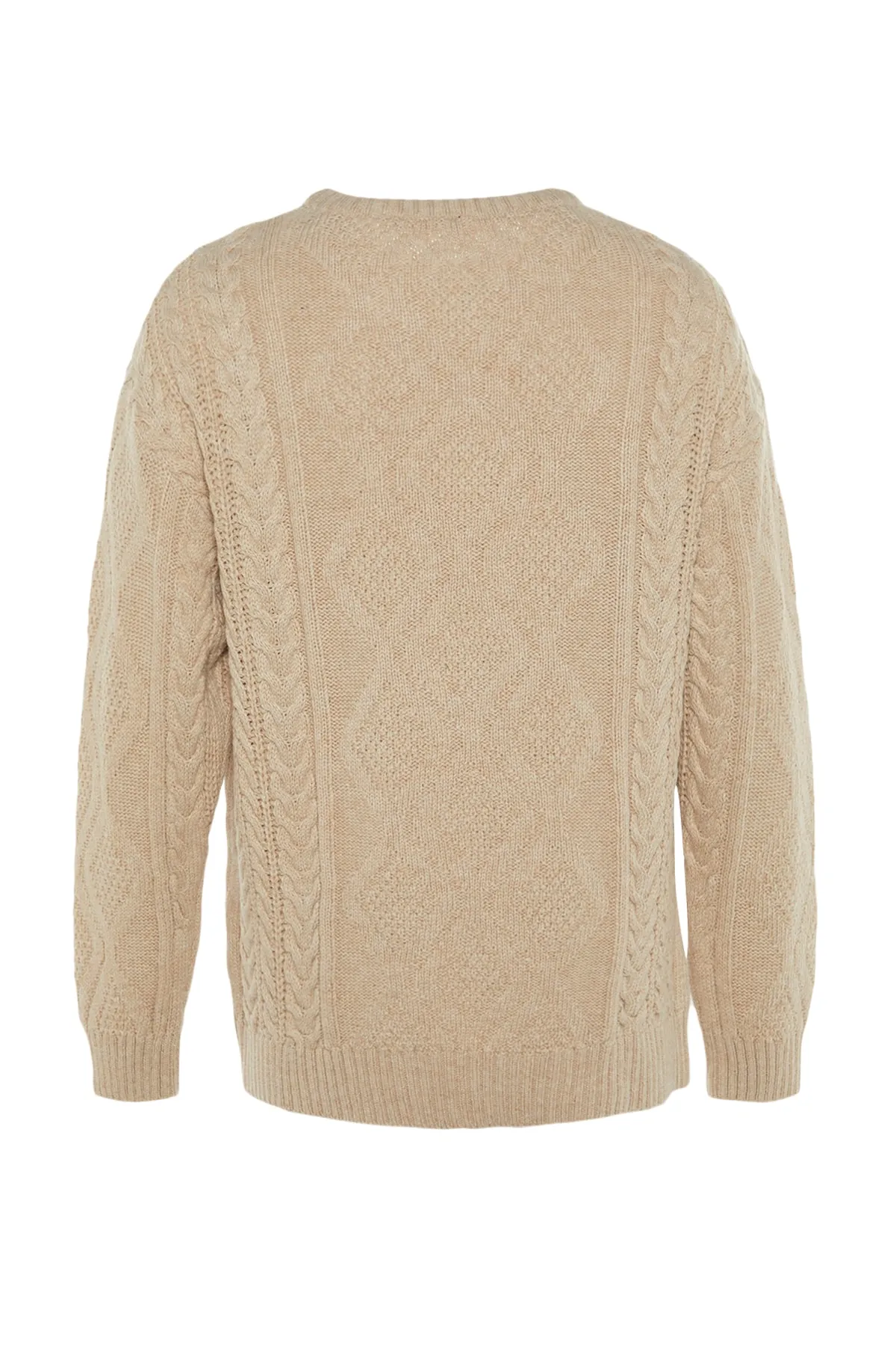 Trendyol Collection  Stone Unisex Oversize Wide Fit Rundhalspullover mit geflochtenem Haar TMNAW23KZ00280