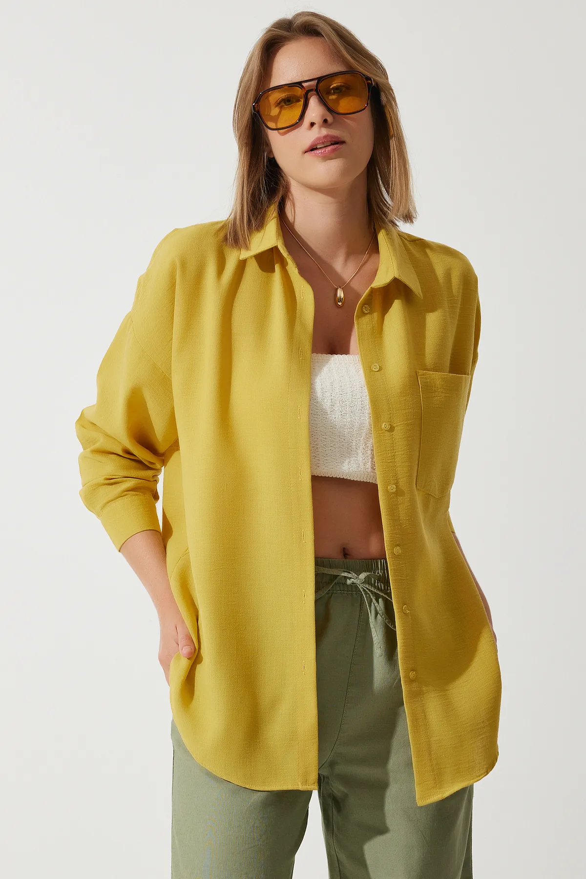 Happiness İstanbul  Hemd - Gelb - Oversized