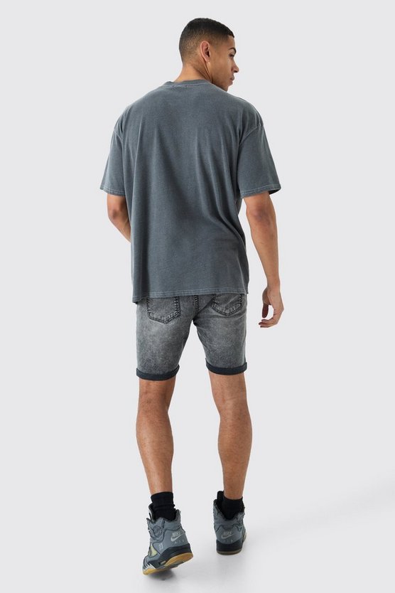 Skinny Stretch Jeansshorts in Charcoal