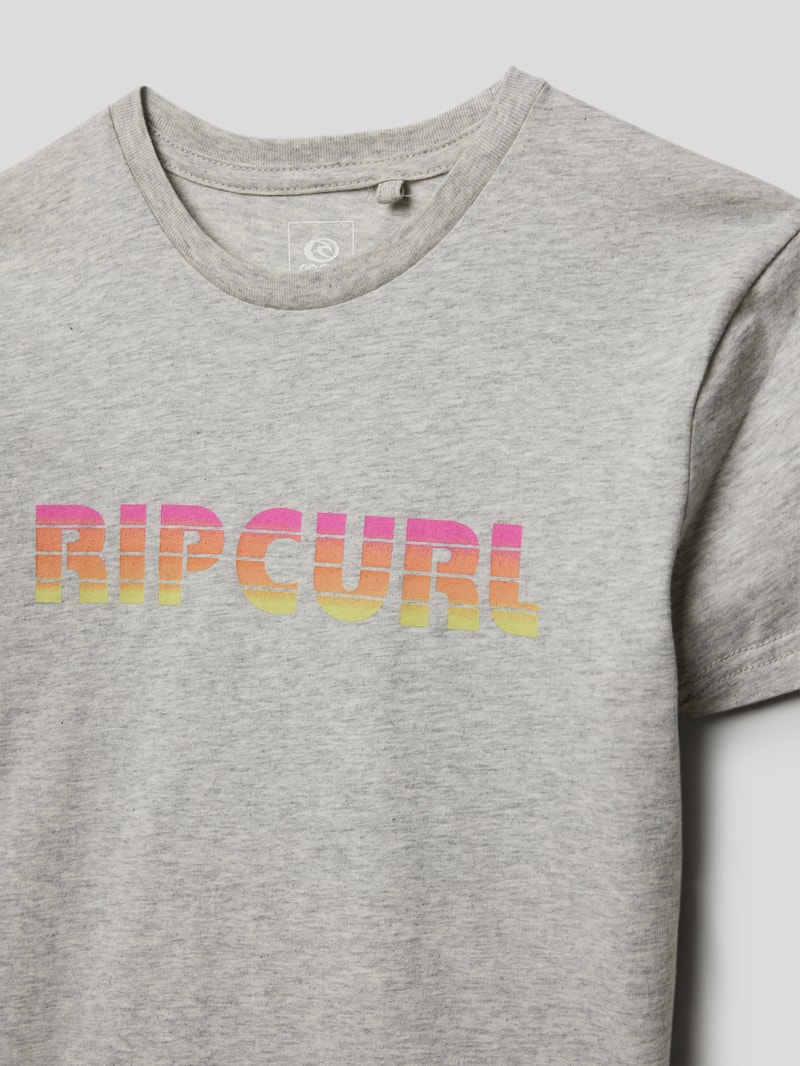 T-Shirt mit Label-Print in hellgrau meliert