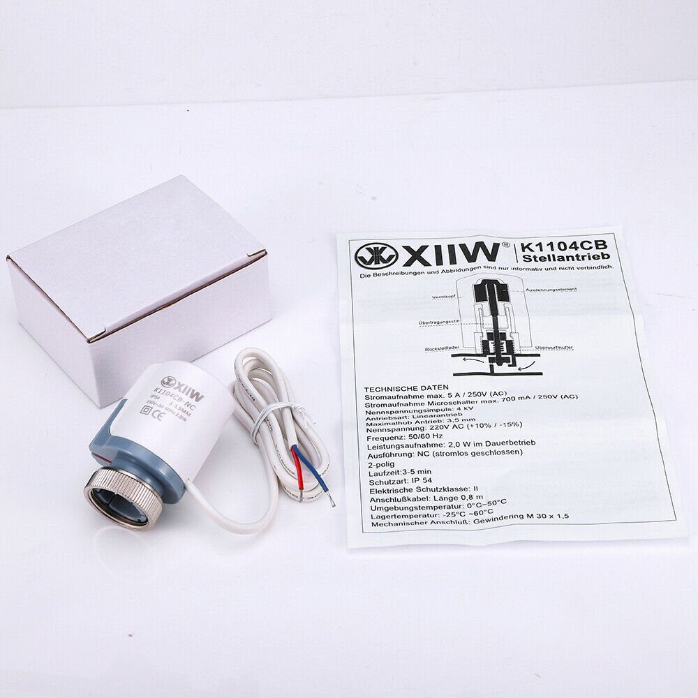 XERSEK Heizkörperthermostat Stellantrieb Fußbodenheizung Thermischer Thermot Stellmotor Heimeier, 230V ; inkl. Adapter stromlos geschlossen NC M30 x 1,5
