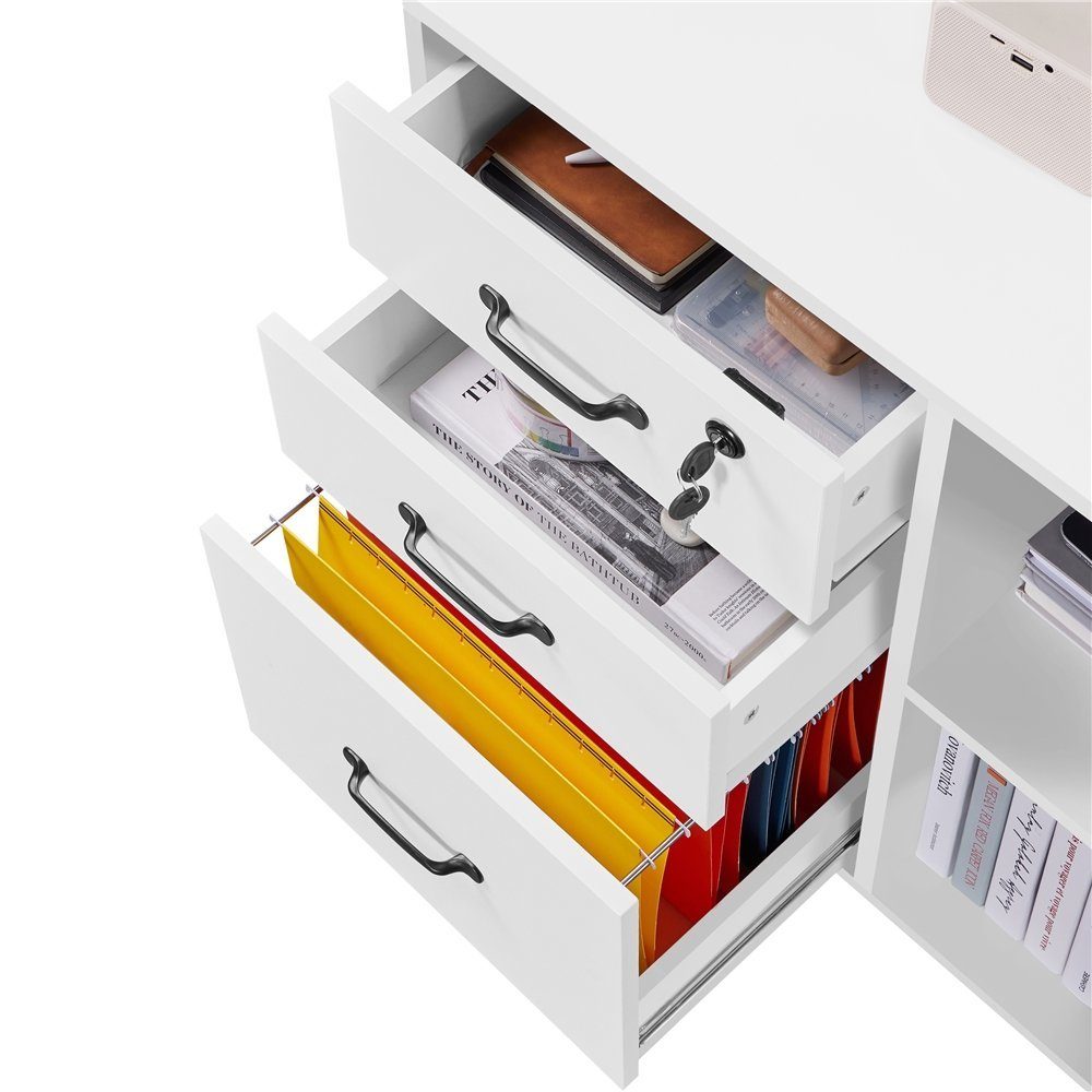Yaheetech Aktenschrank mit Rollen, Schubladen und offenen Fächern