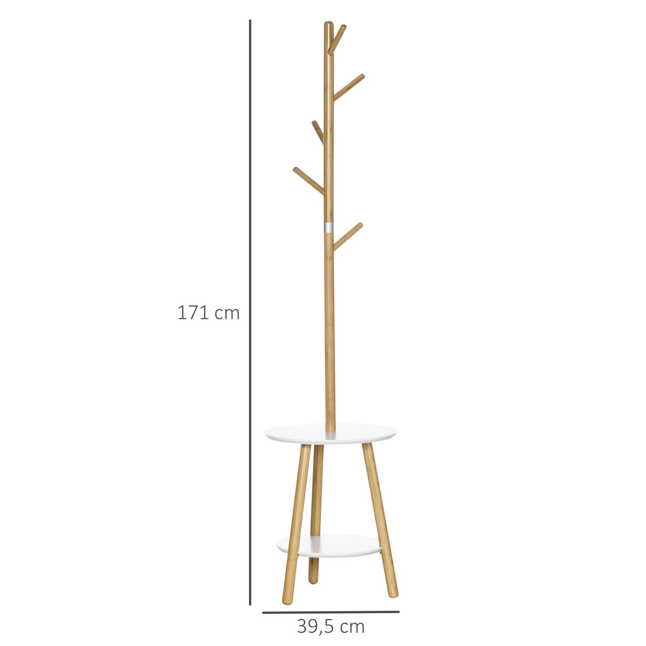 HOMCOM Garderobenständer, 171 cm Kleiderständer mit 5 Haken, Beistelltisch