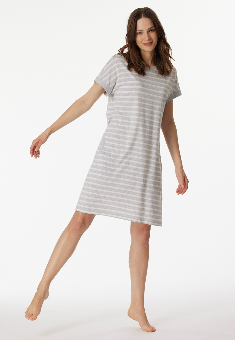 Sleepshirt kurzarm Streifen silbergrau-meliert - Casual Essentials