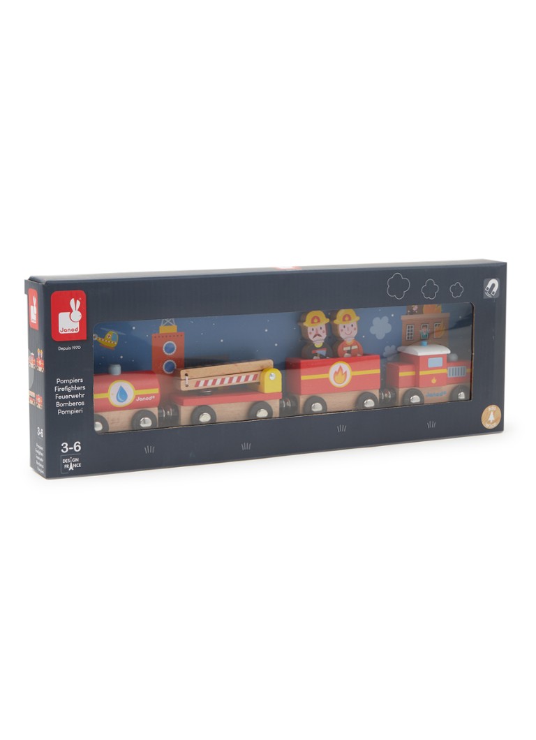 Puzzle magnetic Janod Story Trenul Pompierilor, 4 piese