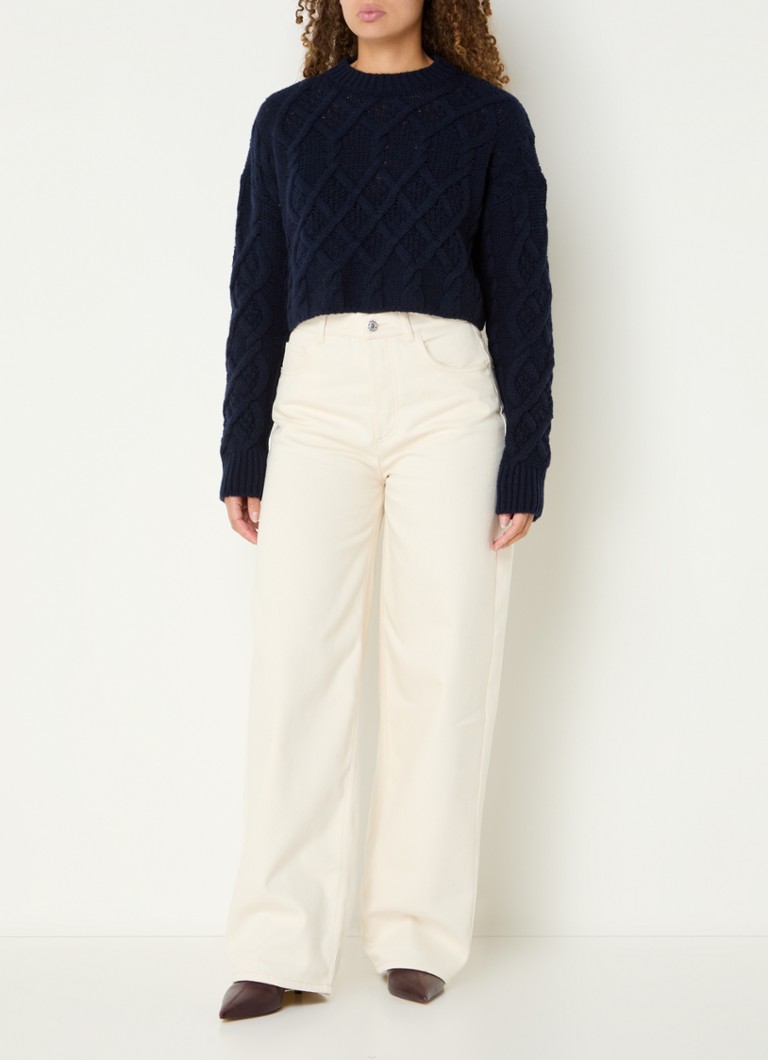 Max & Co Ape cable-knit cropped wool sweater with openwork design