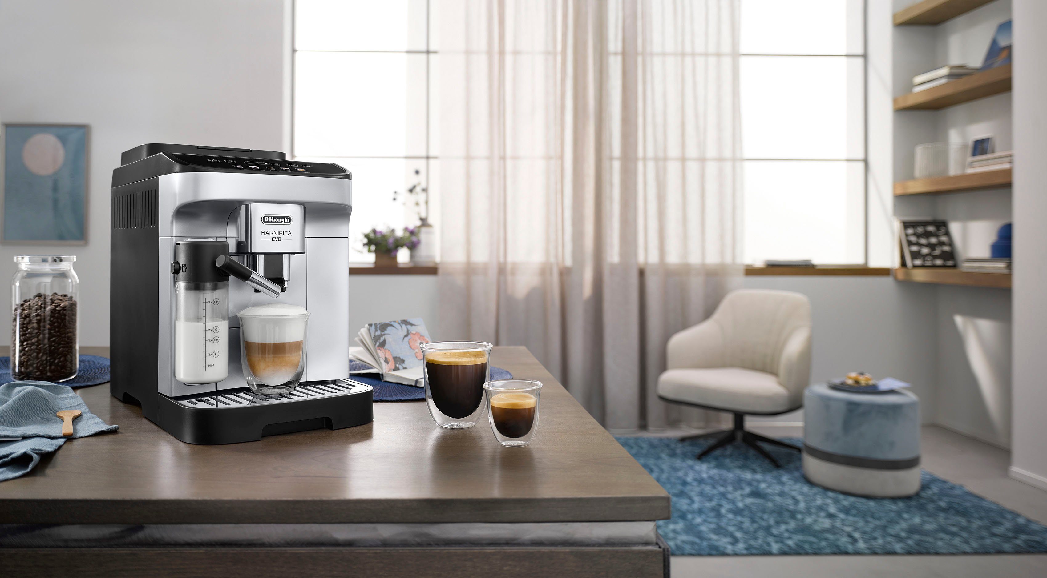 De'Longhi Kaffeevollautomat Magnifica Evo ECAM 290.61.SB, mit LatteCrema Milchsystem, Silber/Schwarz