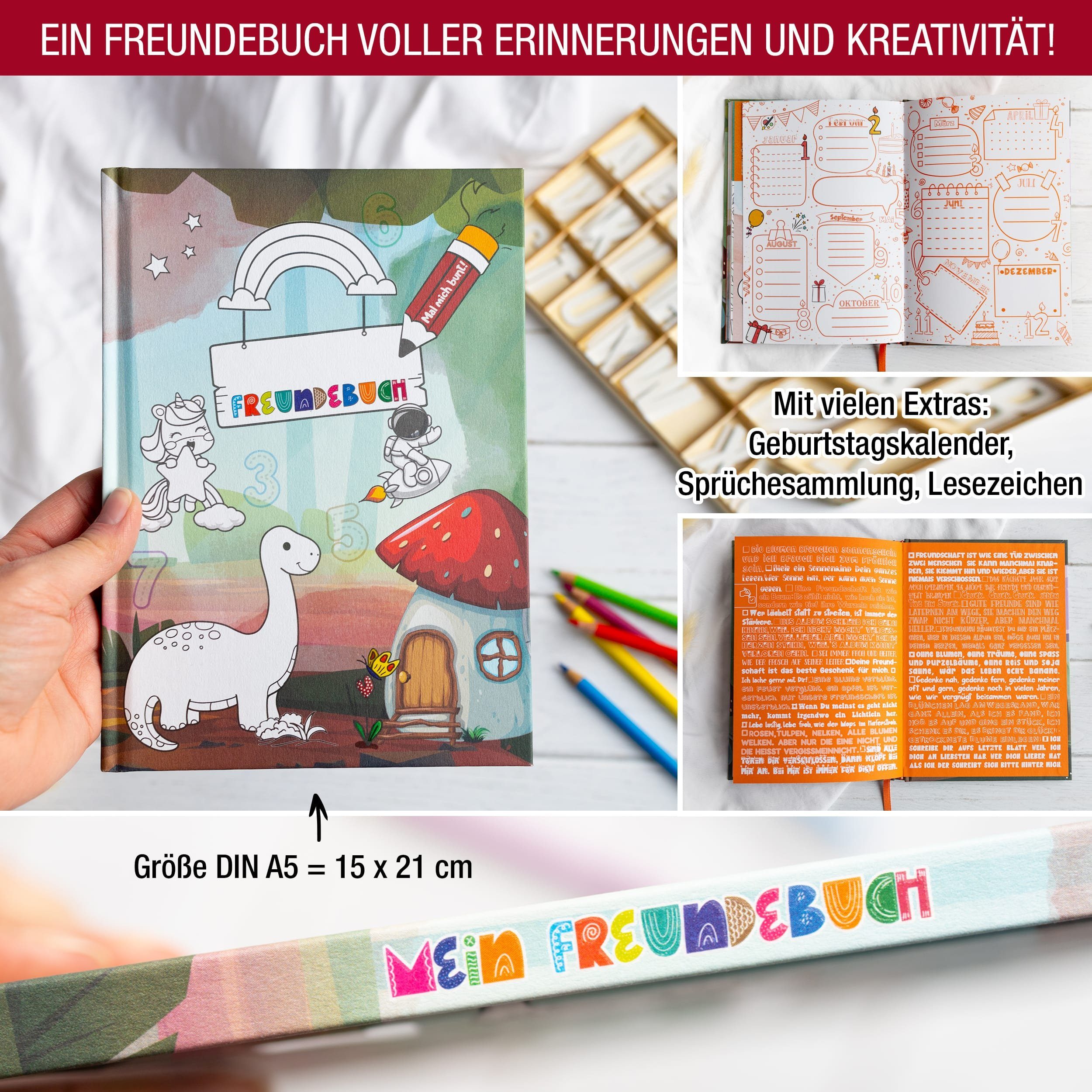 TOBJA Poesiealbum Freundebuch für Kindergarten & Krippe, Individuell gestaltbares Cover, Erinnerungen an Freundschaften