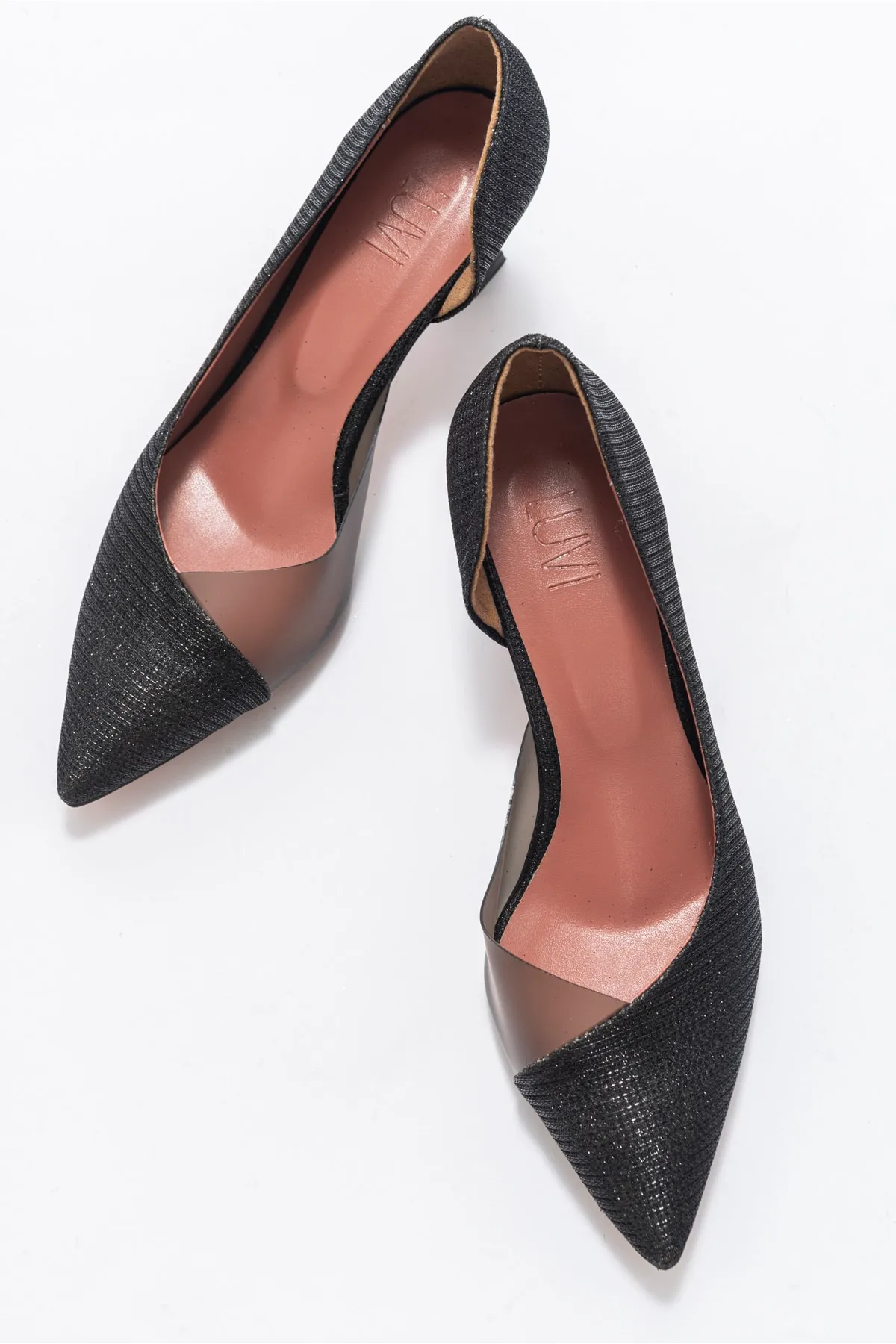 LuviShoes  353 Damenschuhe mit schwarzem, silbernem Absatz