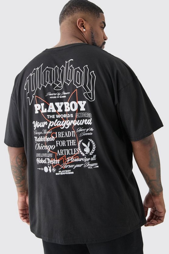 Plus schwarzes T-Shirt mit Playboy-Print