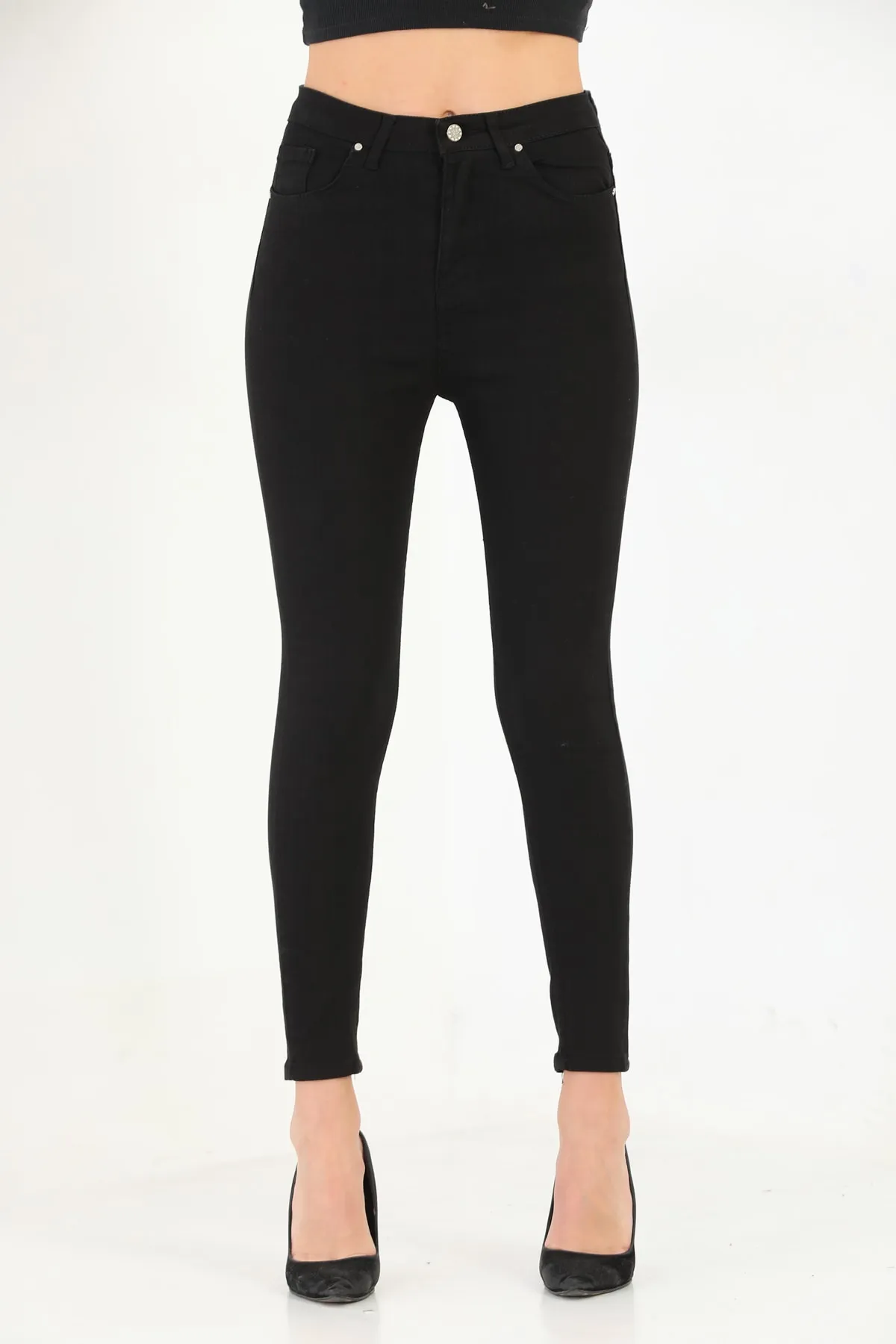 BİKELİFE  Schwarze Damenjeans aus Lycra-Denim mit hoher Taille