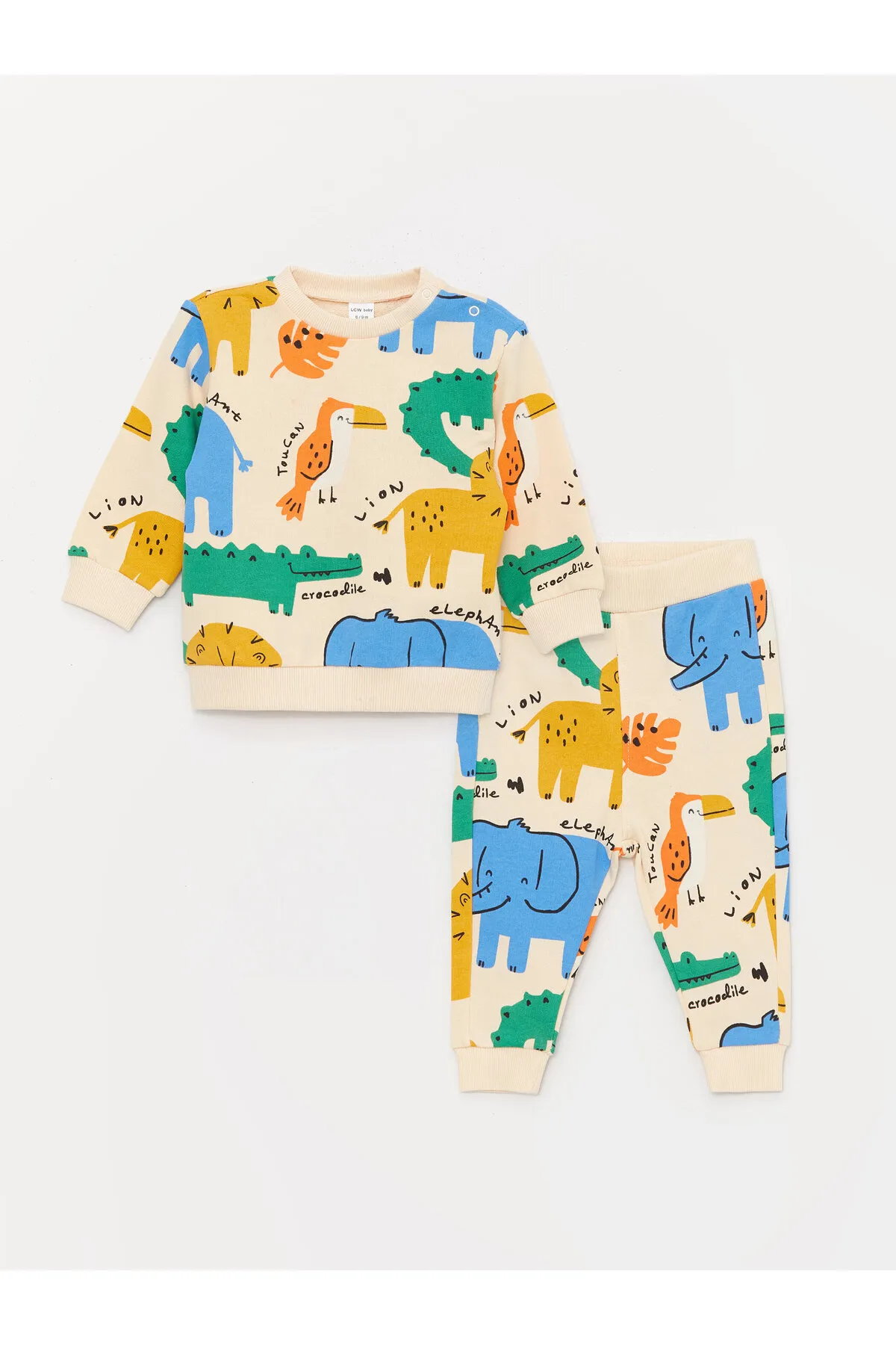 LC Waikiki  Bedrucktes Rundhals-Sweatshirt und Trainingshose für Babys im 2er-Pack