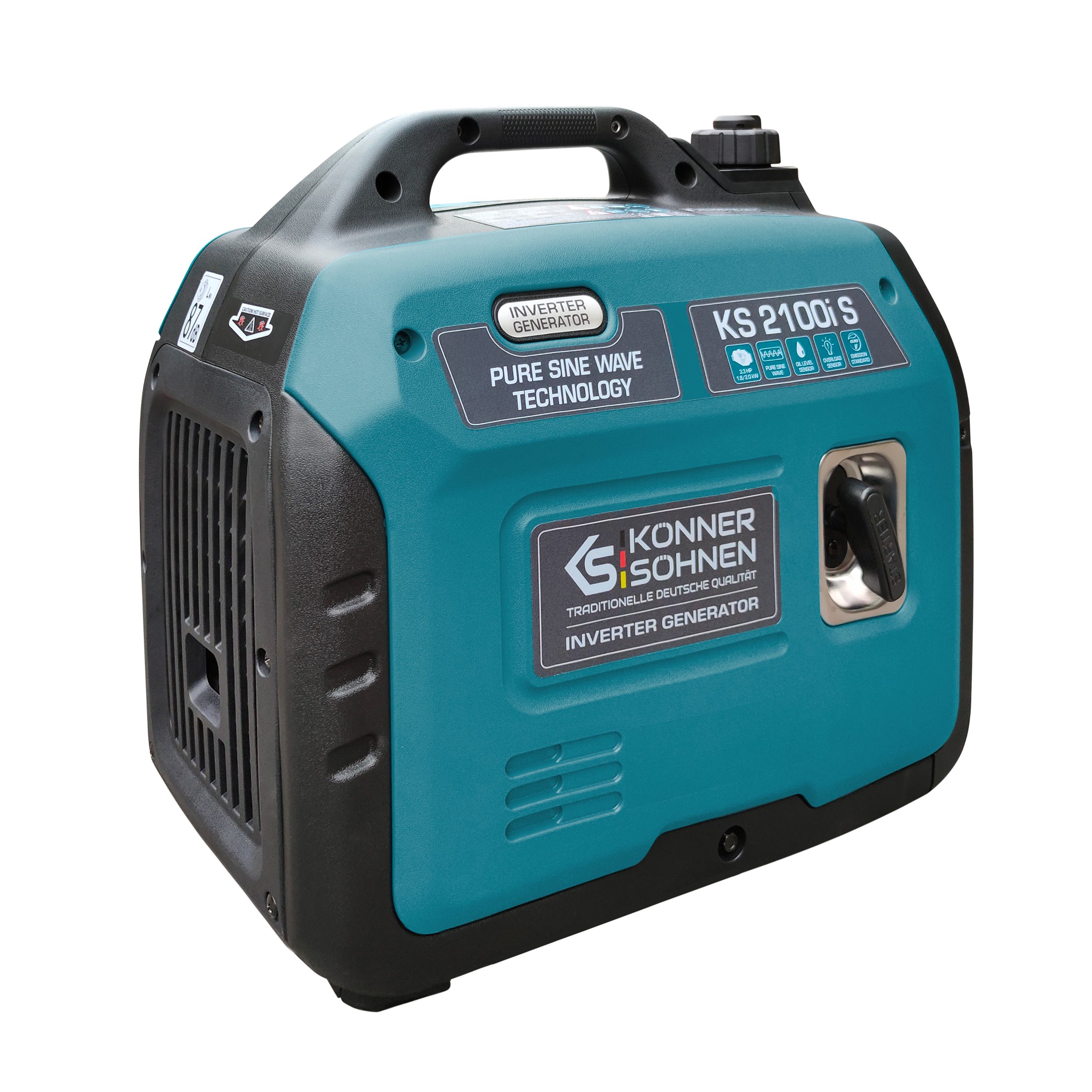 Könner & Söhnen Stromerzeuger KS 2100i S, 2,00 in kW, (Schallgedämmtes Gehäuse (62 dB Lpa 7 m), 1-tlg., Schuko-Steckdose 230 V, 2 USB-Anschlüsse), Kurzschluss- und Überlastschutz, Abgasnorm EURO V