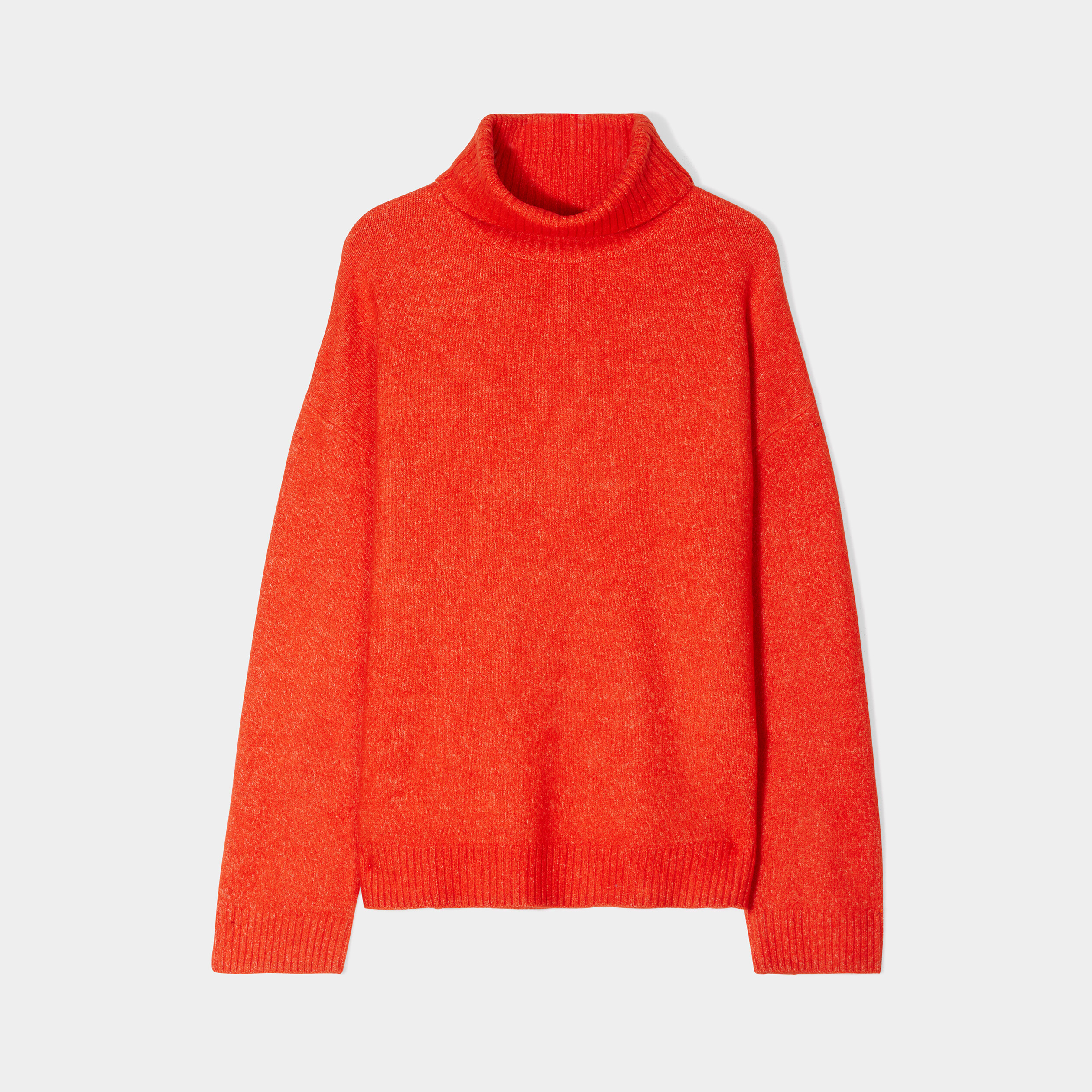Pull col roulé droit manches longues rouge corail femme | La Halle