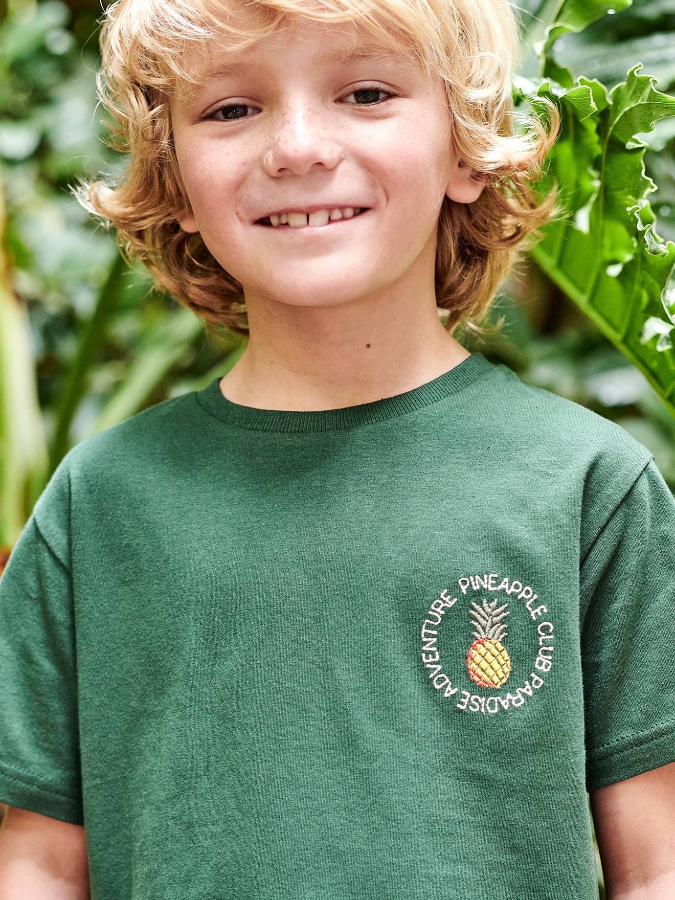 T-shirt ananas brodé poitrine garçon vert sapin