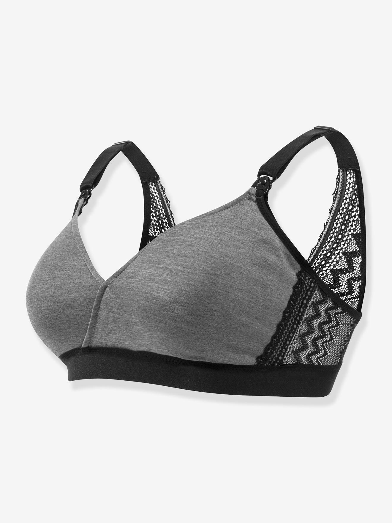 Soutien-gorge de grossesse et d’allaitement Serena CACHE CŒUR sans armatures gris chiné/noir