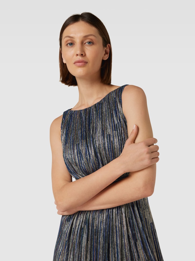 Knielanges Cocktailkleid mit Effektgarn in metallic blau