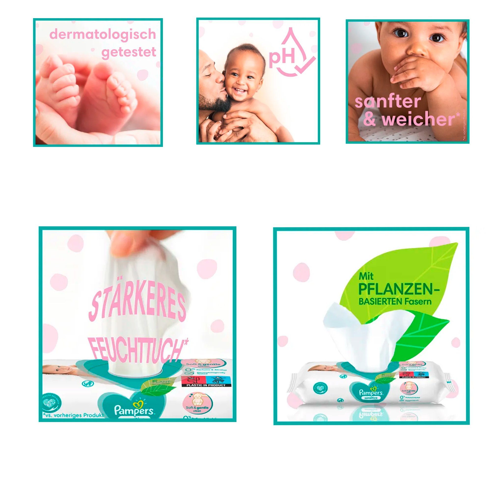 Pampers Feuchtetücher Pampers Feuchttücher sensitive (15x80 St) Feuchte Allzwecktücher (Vorteilspack mit 15x 80 Feuchttücher, [1200-St. Vorteilspack, 1.200 St)