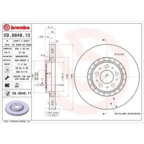 09.9848.11 BREMSSCHEIBE BREMBO VA  VP1 - ATU