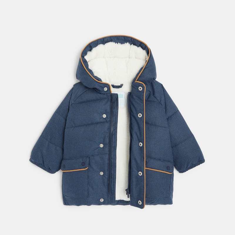 Manteau matelassé imprimé pied de puce bleu bébé garçon