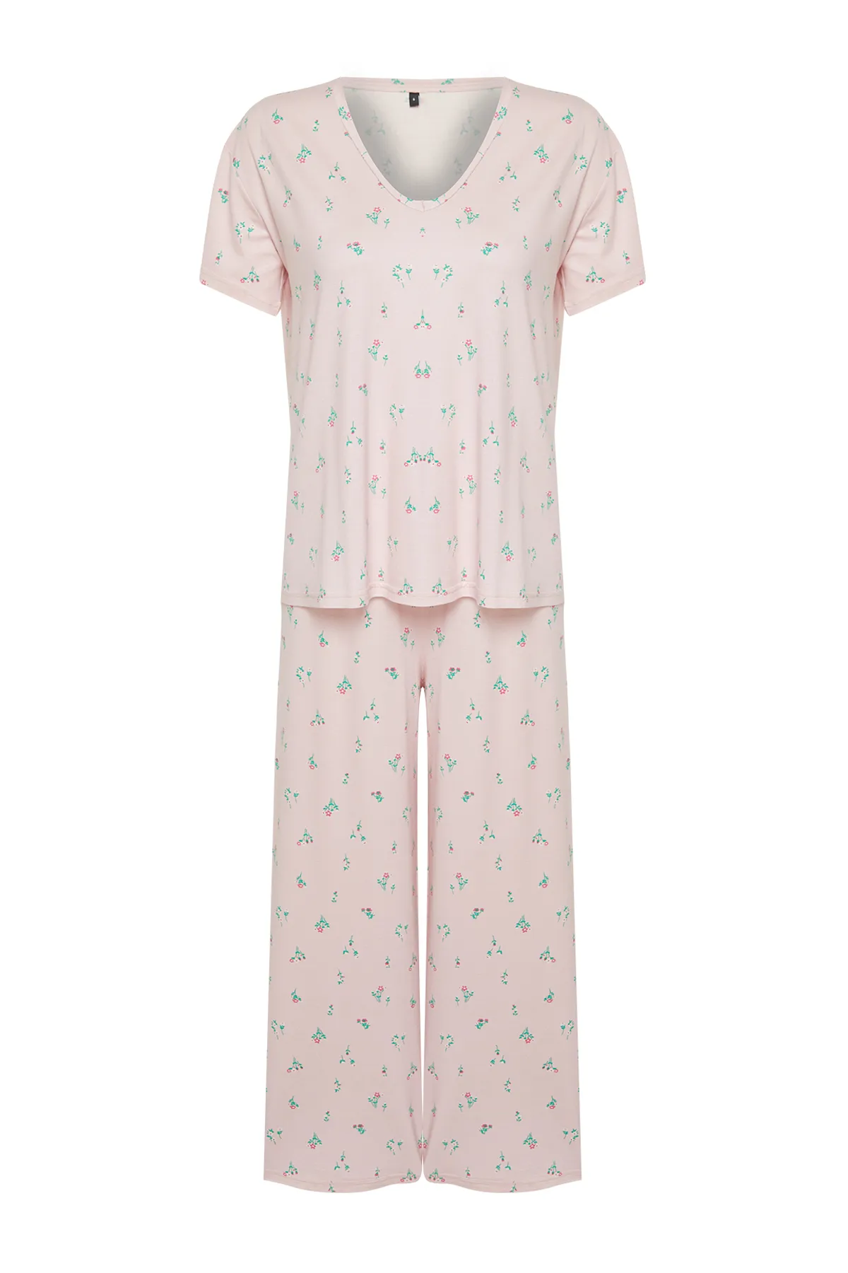 Trendyol Collection  Puder-mehrfarbiges Pyjama-Set aus Strick mit Blumenmuster THMSS24PT00231