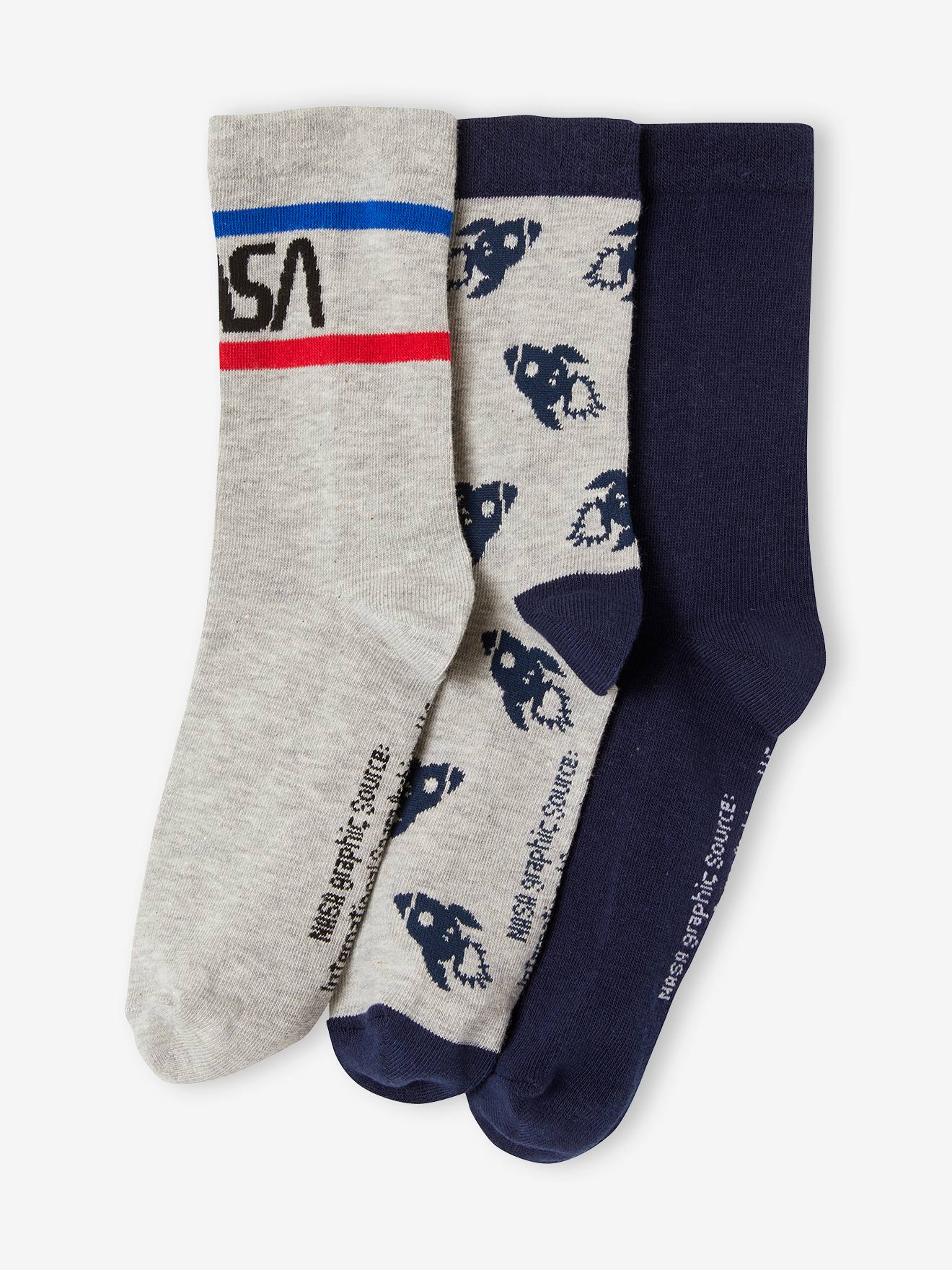 Lot de 3 paires de chaussettes NASA® bleu fonce uni