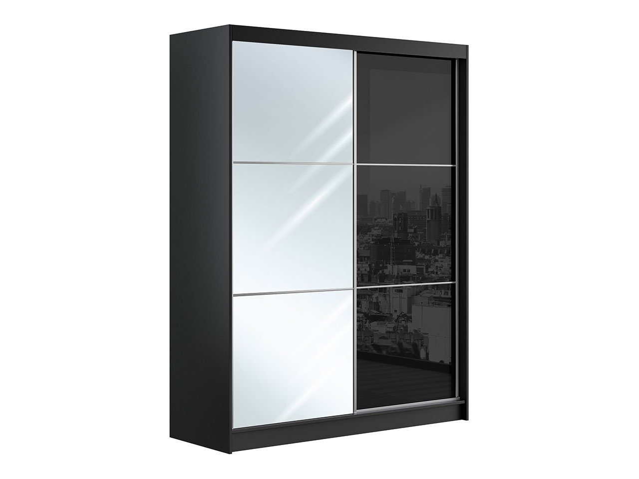 MKS MÖBEL Kleiderschrank VALENCIA Schiebeschrank 160 cm mit Schwarz Korpus, Lacobel-Glas, Spiegel