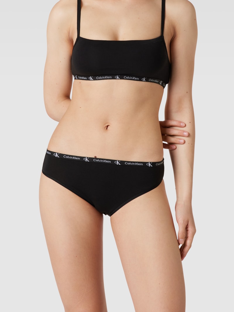 Slip mit Label-Schriftzug Modell 'Unifarbenes Design' im 2er-Pack in schwarz