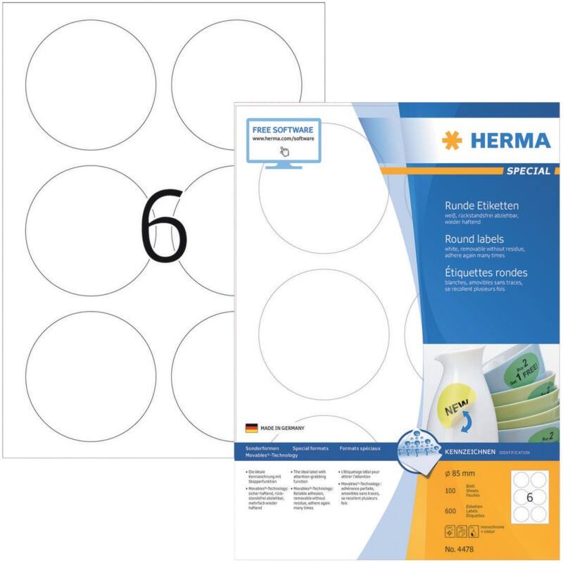 HERMA Wiederablösbare Etiketten 4478 Ø13 mm 100 Blatt à 6 Etiketten